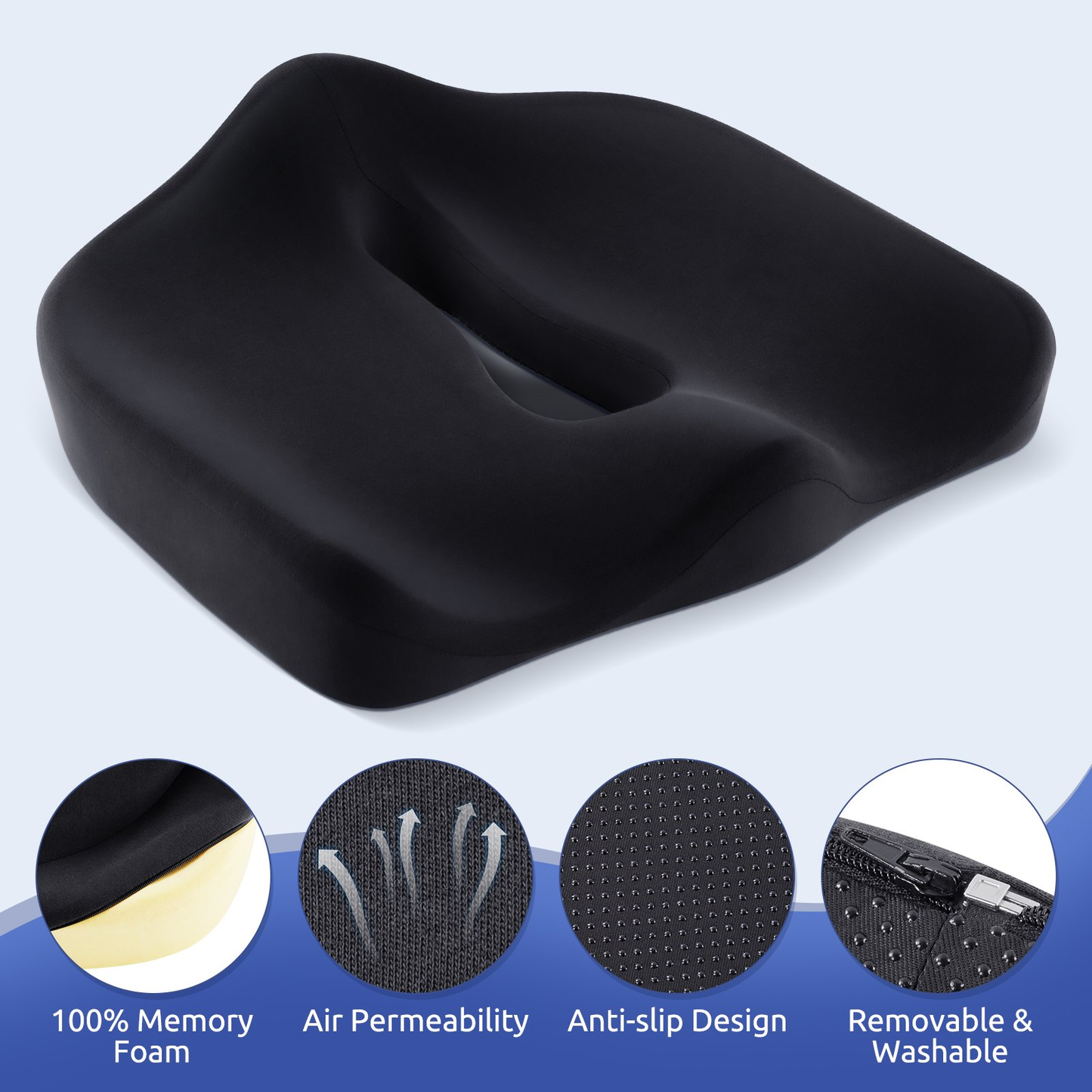 D O N A M A Ergonomic Office Seat Cushion for Tailbone Pressure Relief - Memory Foam Seat Pad for Comfort & Posture Improvement - Ideal for Office Chair,Desk Chairs,Car Seats,Wheelchairs,Home&Office Use(Black)
