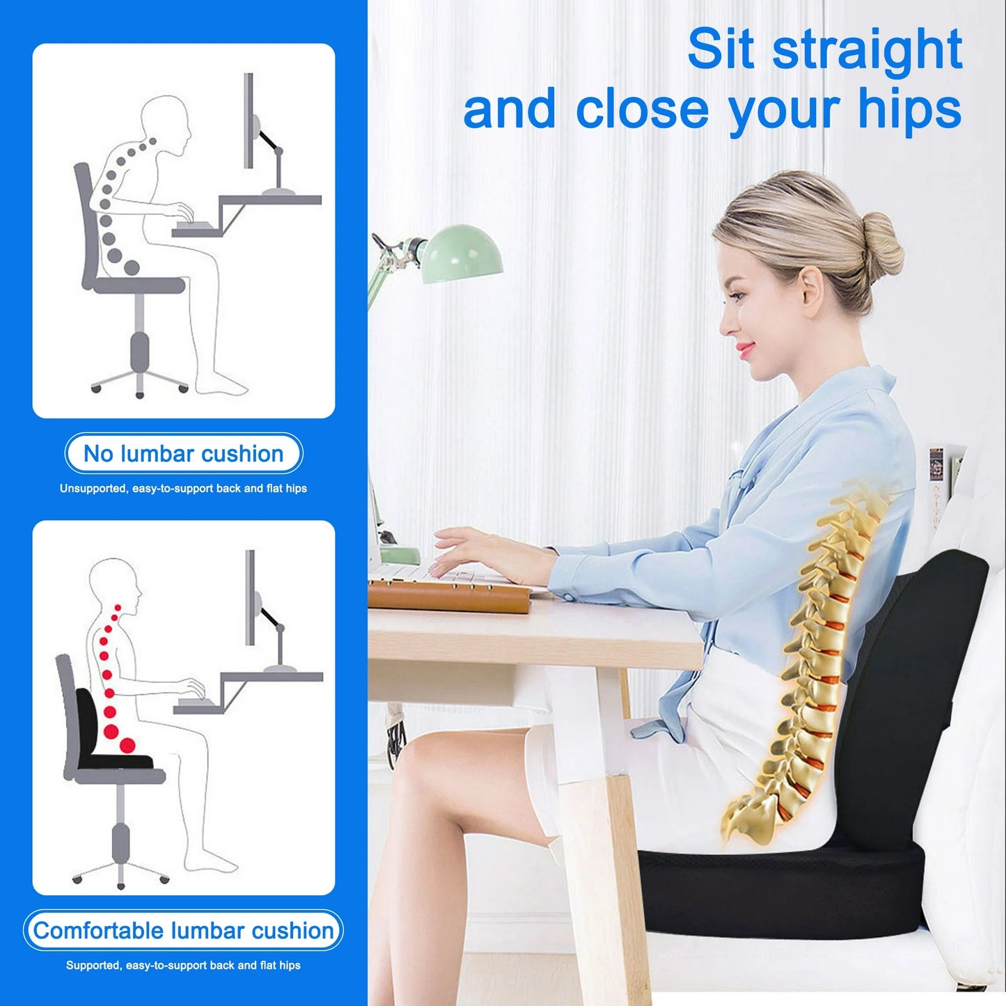 DONAMA Memory Foam Chair Seat & Lumbar Cushion for Tailbone, Hip Pain Relief - Ideal for Office, Car, Wheelchair