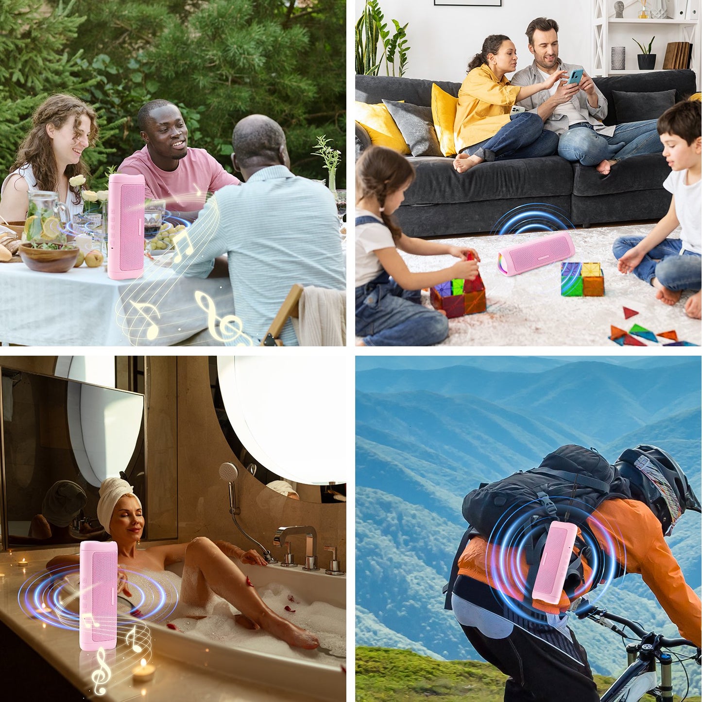 MOONORAH Bluetooth Speaker, Portable Wireless Bluetooth Speaker with HD Sound, IPX5 Waterproof, 24-Hour Playtime with Lights, Bluetooth 5.3, TWS Paring, Wireless Speaker for Home, Outdoors, Pink
