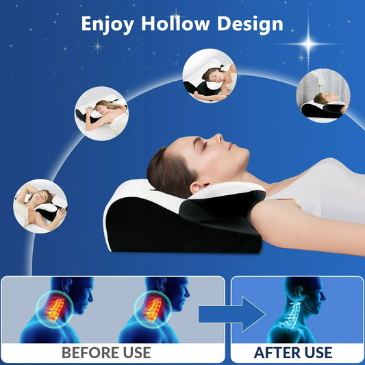 DONAMA Cervical Neck Pillow for Pain Relief Sleeping,Memory Foam Pillow with Breathable Pillowcase,Orthopedic Ergonomic Contoured Support for Side,Back and Stomach,Queen Size 23.62"×14.17"×4.72" Black