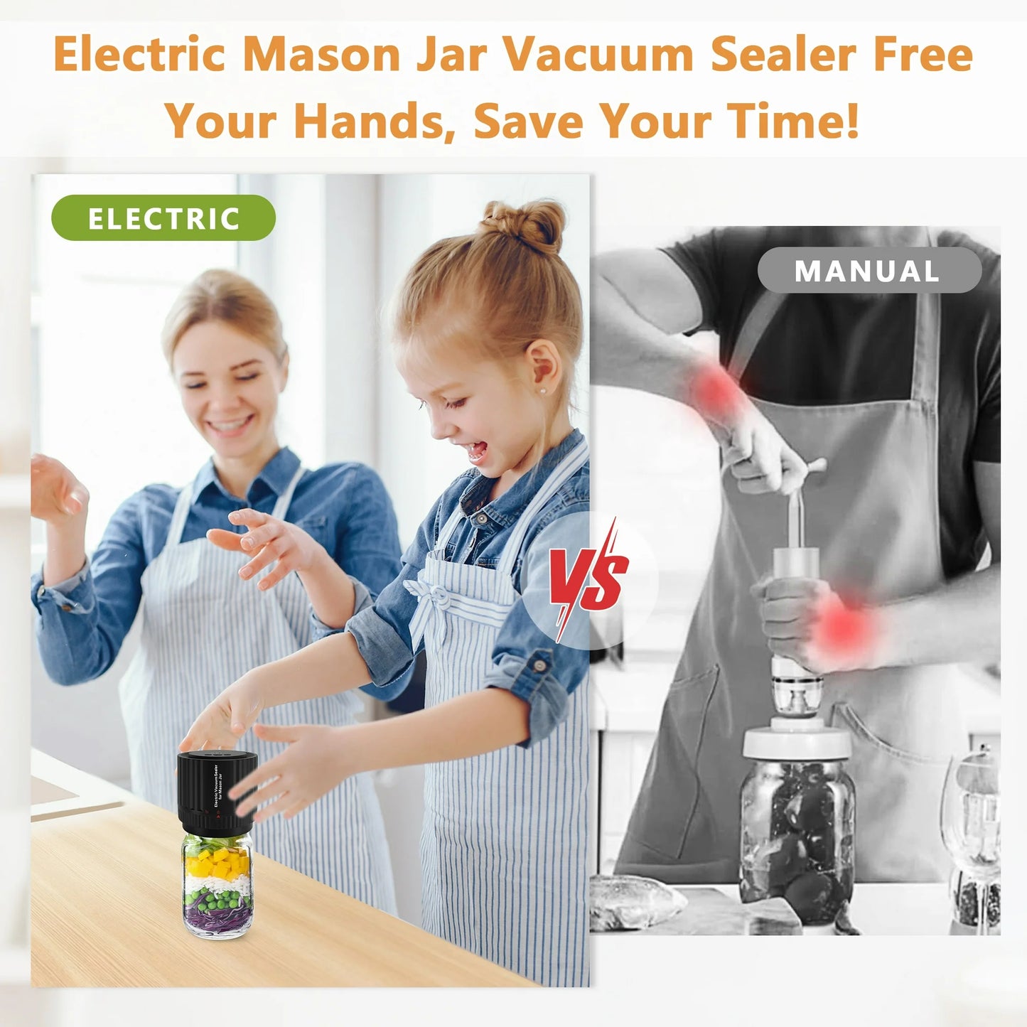 MOONORAH Electric Mason Jar Vacuum Sealer Kit for Wide Mouth and Regular Mouth Mason Jars, with Mouth and Regular Mason Lids, for Food Storage and Fermentation, Black