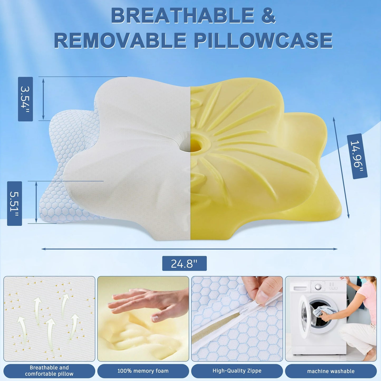 DONAMA Orthopedic Pillow for Neck Pain Relief,Cervical Travel Pillow,Contour Memory Foam Pillow,Ergonomic Pillows for Side Back&Stomach Sleepers with Breathable Pillowcase,Standard,Blue