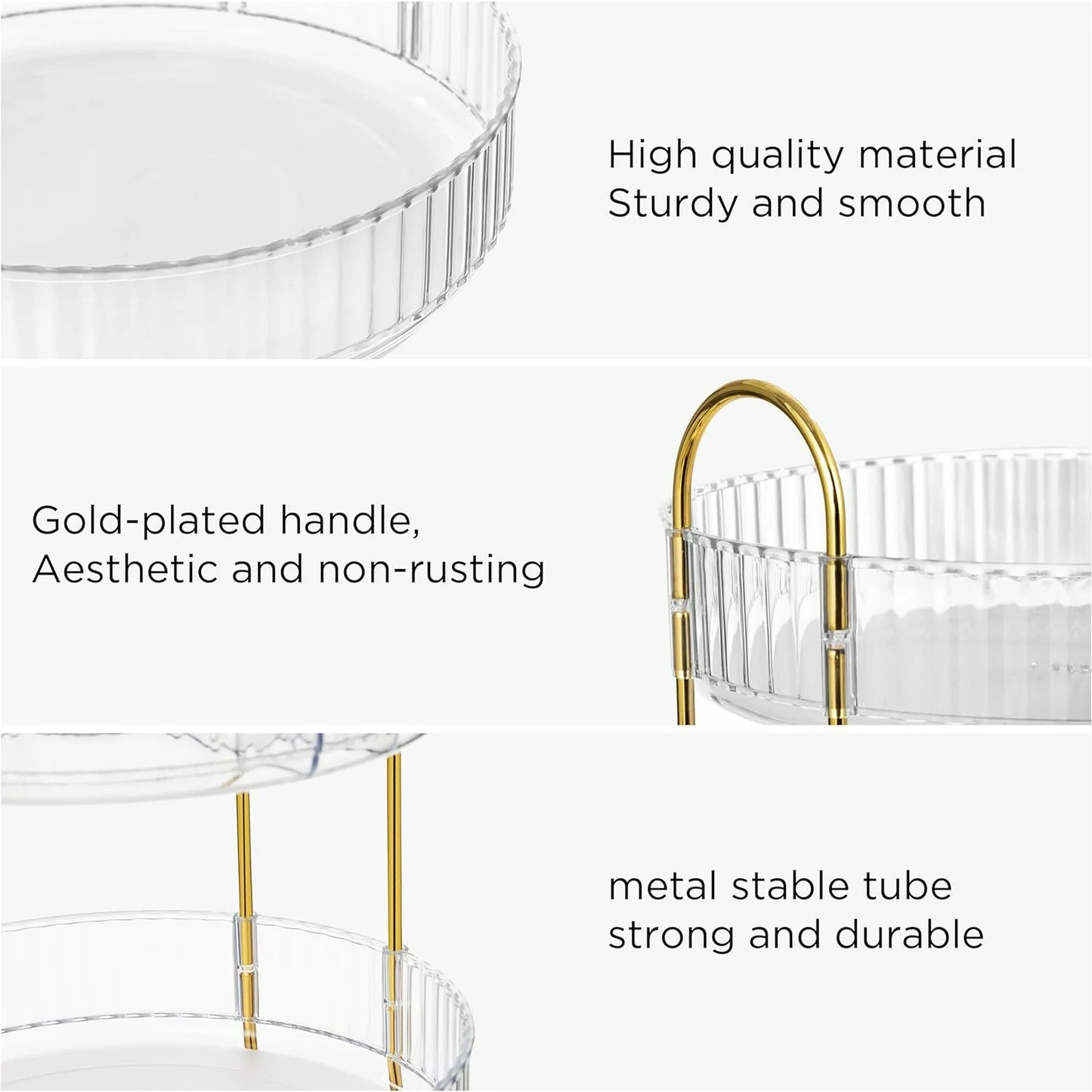 360° Rotating Makeup Organizer, Bathroom Makeup Holder, 3 Tiers Large Capacity Storage Shelf, Clear