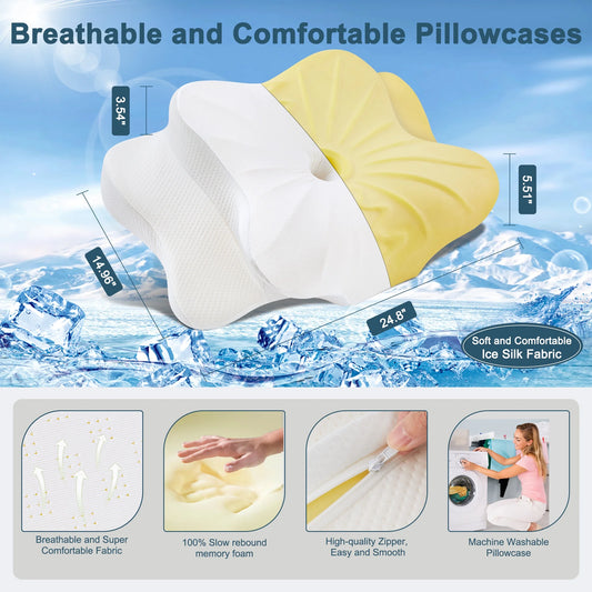 DONAMA 2 Pack Cervical Pillow for Neck Pain Relief,Memory Foam Pillow,Queen Size,White