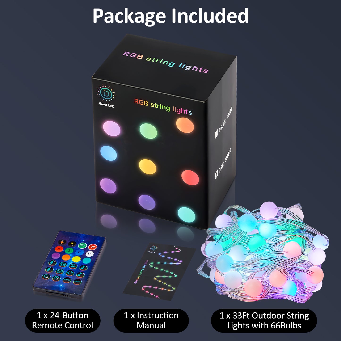 LOFTER-PRO Smart String Lights, Outdoor Lights with Dimmable Warm White LED Bulbs, 47 Scene Modes for Patio, Backyard, Balcony, IP65 Waterproof, App Control and Remote Control