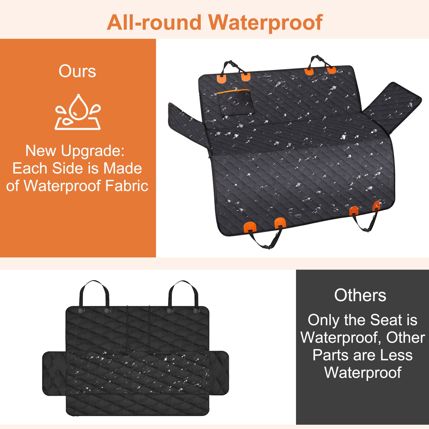 KAIPARA Dog Car Seat Cover for Back Seat,Waterproof Scratchproof Nonslip Hammock with 2 Seat Belts & Bags Side Flaps,600D Heavy Duty Durable Pet Seat Covers Protector for Cars Trucks and SUVs - Black