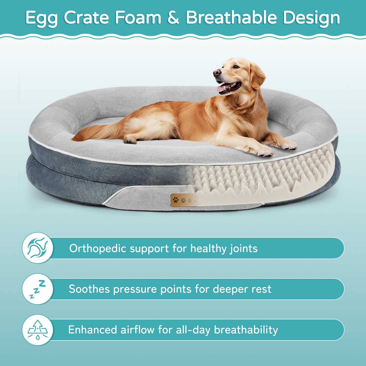 MOONORAH Dog Bed for Medium & Large Dogs – 42” Washable Dog Sofa with Removable Waterproof Cover, Supportive Foam Bolster, Non-Slip Bottom, Comfortable Pet Couch, Gray