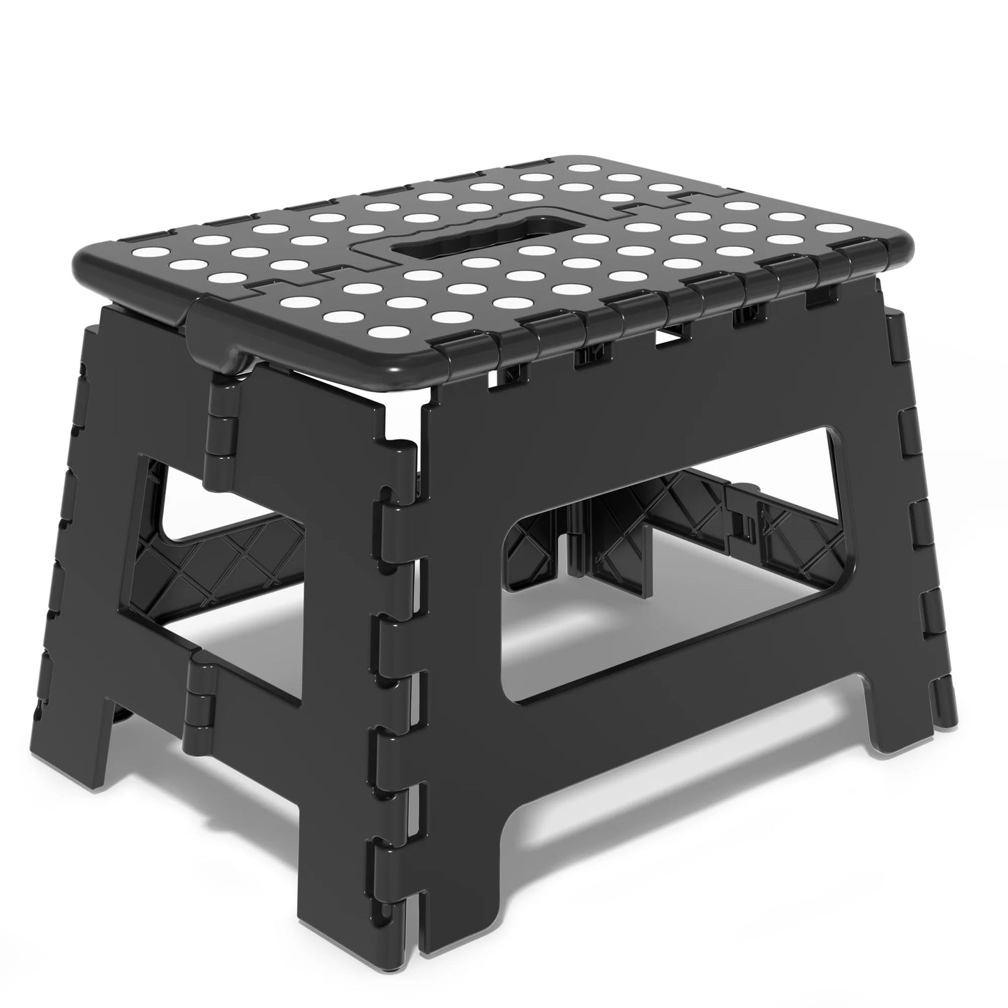 KAIPARA Folding Step Stool-9 Inch Plastic Foldable Step Stool with Portable Handle Compact,Holds Up to 330 lbs Non-Slip Polka dot Stools for Adults & Kids - Black