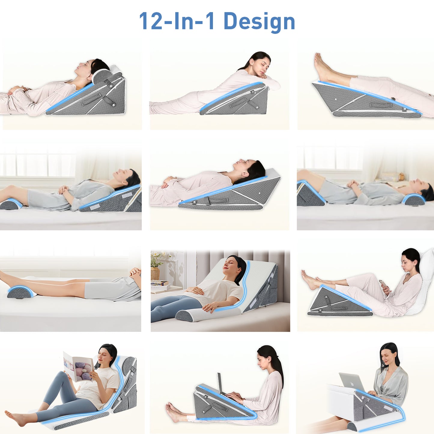 MOONORAH Bed Wedge Pillow with Head Pillow - Adjustable Highly Sponge Post-Surgery Pillow for Back, Leg & Knee Pain, Acid Reflux & Snoring Relief - Orthopedic Support for Sleeping, White