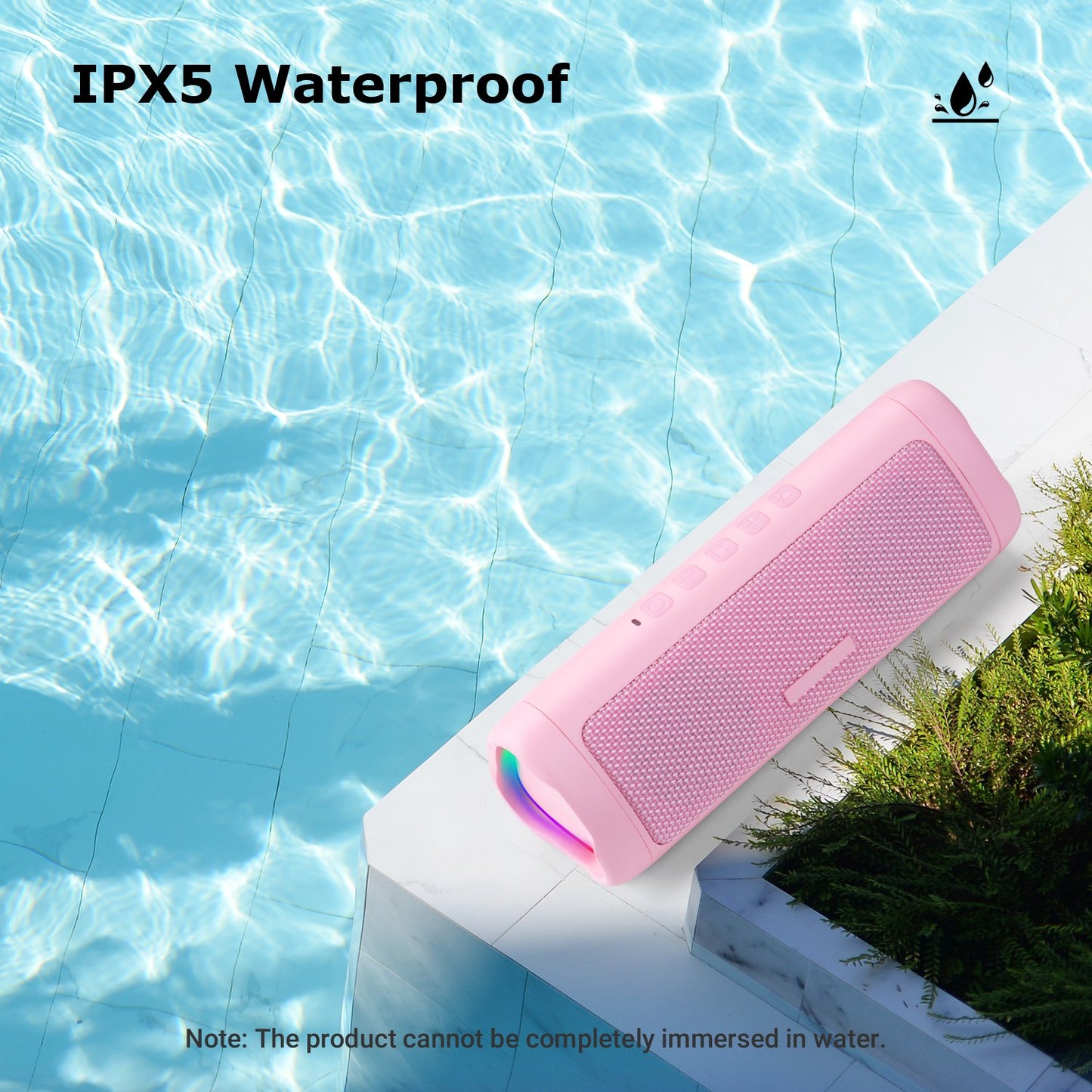 MOONORAH Bluetooth Speaker, Portable Wireless Bluetooth Speaker with HD Sound, IPX5 Waterproof, 24-Hour Playtime with Lights, Bluetooth 5.3, TWS Paring, Wireless Speaker for Home, Outdoors, Pink