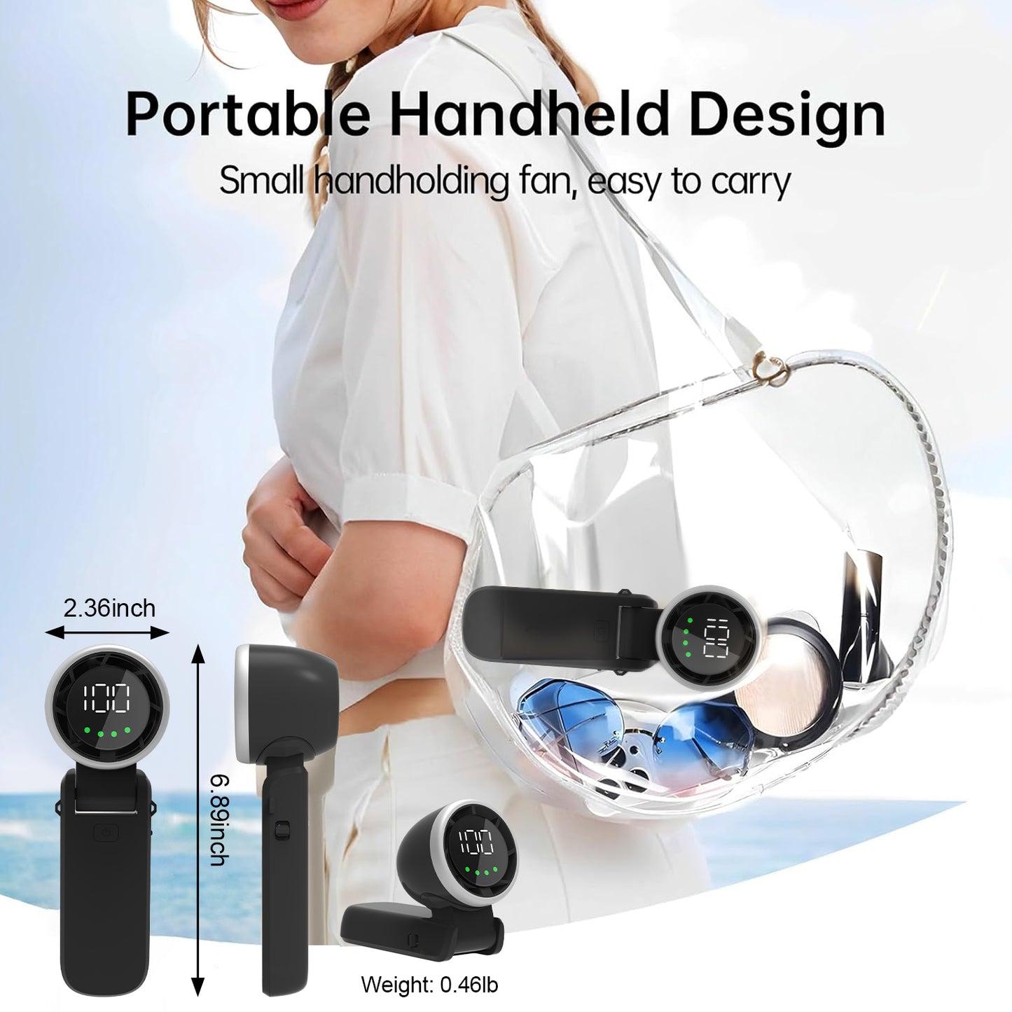 LOFTER-PRO Portable Handheld Fan, Handheld Mini Fan, 3 In 1 Small Pocket Fan with 5000mAh, 100 Speed Wind, 180° Adjustable, USB Rechargeable Foldable Fan, for Travel Outdoor Home Office, Black