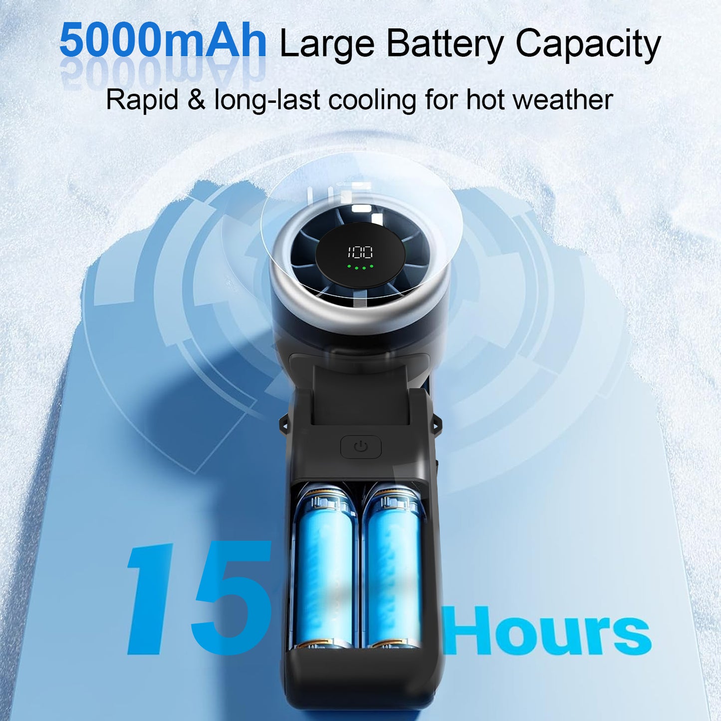 LOFTER-PRO Portable Handheld Fan, Handheld Mini Fan, 3 In 1 Small Pocket Fan with 5000mAh, 100 Speed Wind, 180° Adjustable, USB Rechargeable Foldable Fan, for Travel Outdoor Home Office, Black