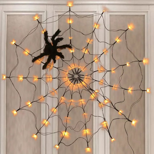 70 LED Halloween Spider Web Lights 8 Modes Light Up Spider Web Halloween Decorations for Home Indoor Outdoor Garden Patio