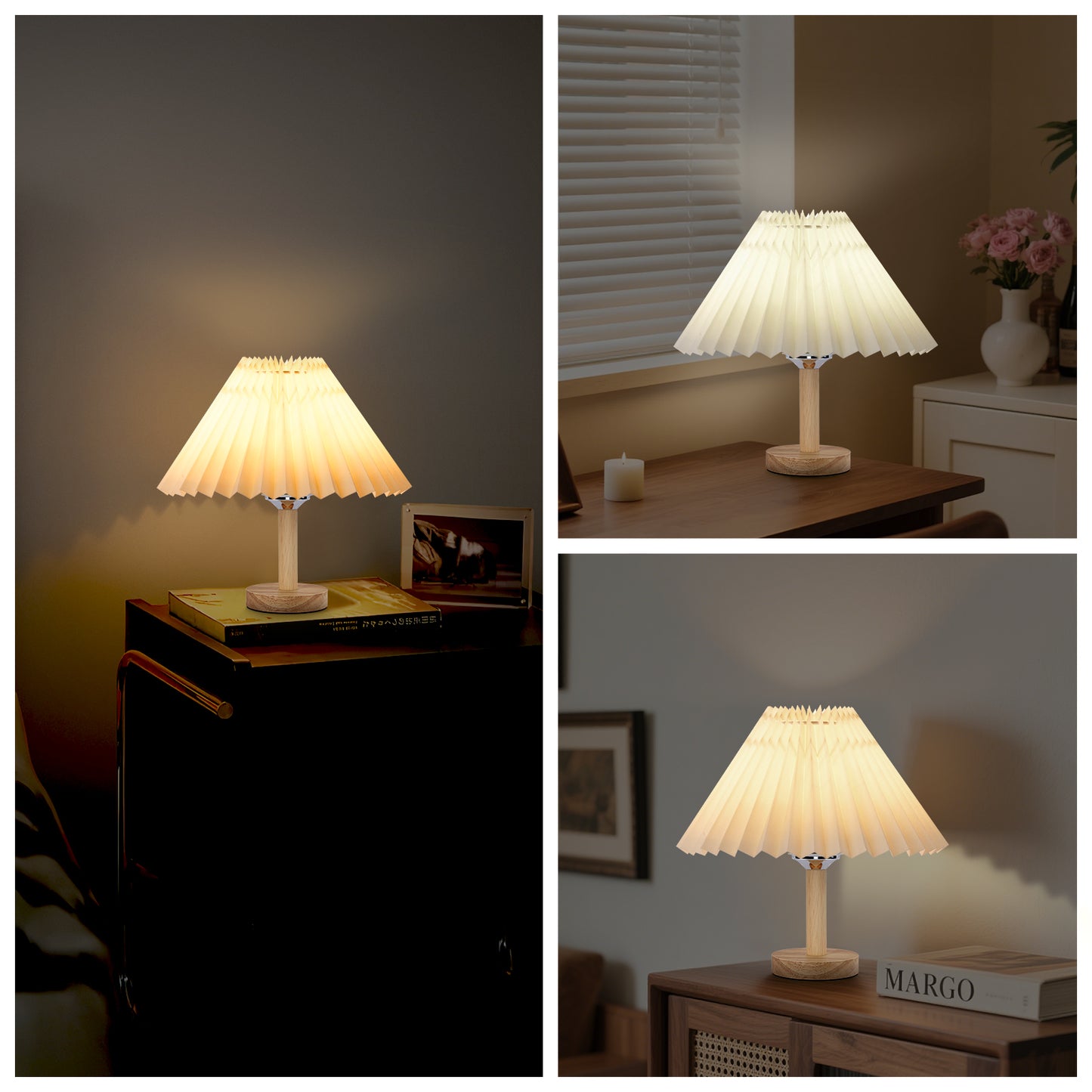 LOFTER-PRO Small Table Lamp for Bedroom, Bedside Lamps for Nightstand, USB Mini Night Stand Light Lamp with Pleated Fabric Shade, Desk Reading Lamp for Room, Living Room, Office, Dorm