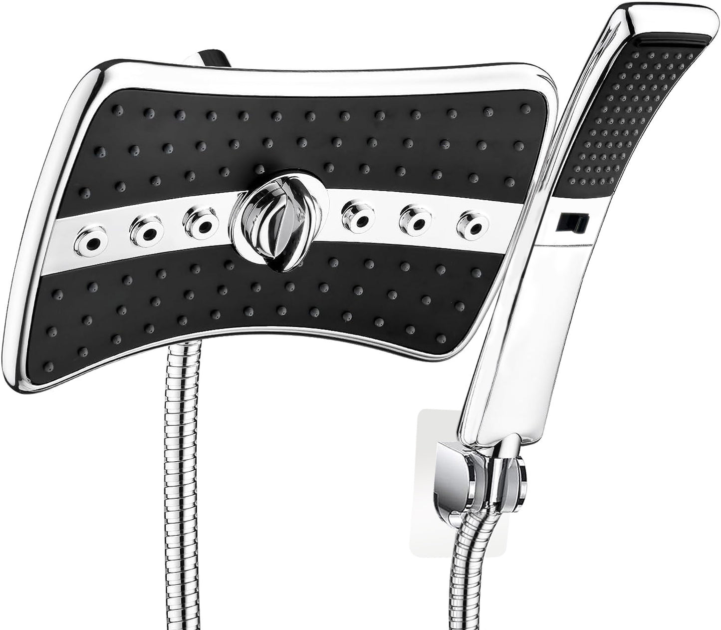 OTDLIGHT Dual Shower Head Combo Set,Handheld Showerhead with High Pressure,Large Rainfall & 4-Mode Showerhead,60 Inches Stainless Steel Shower Hose-Silver Chrome