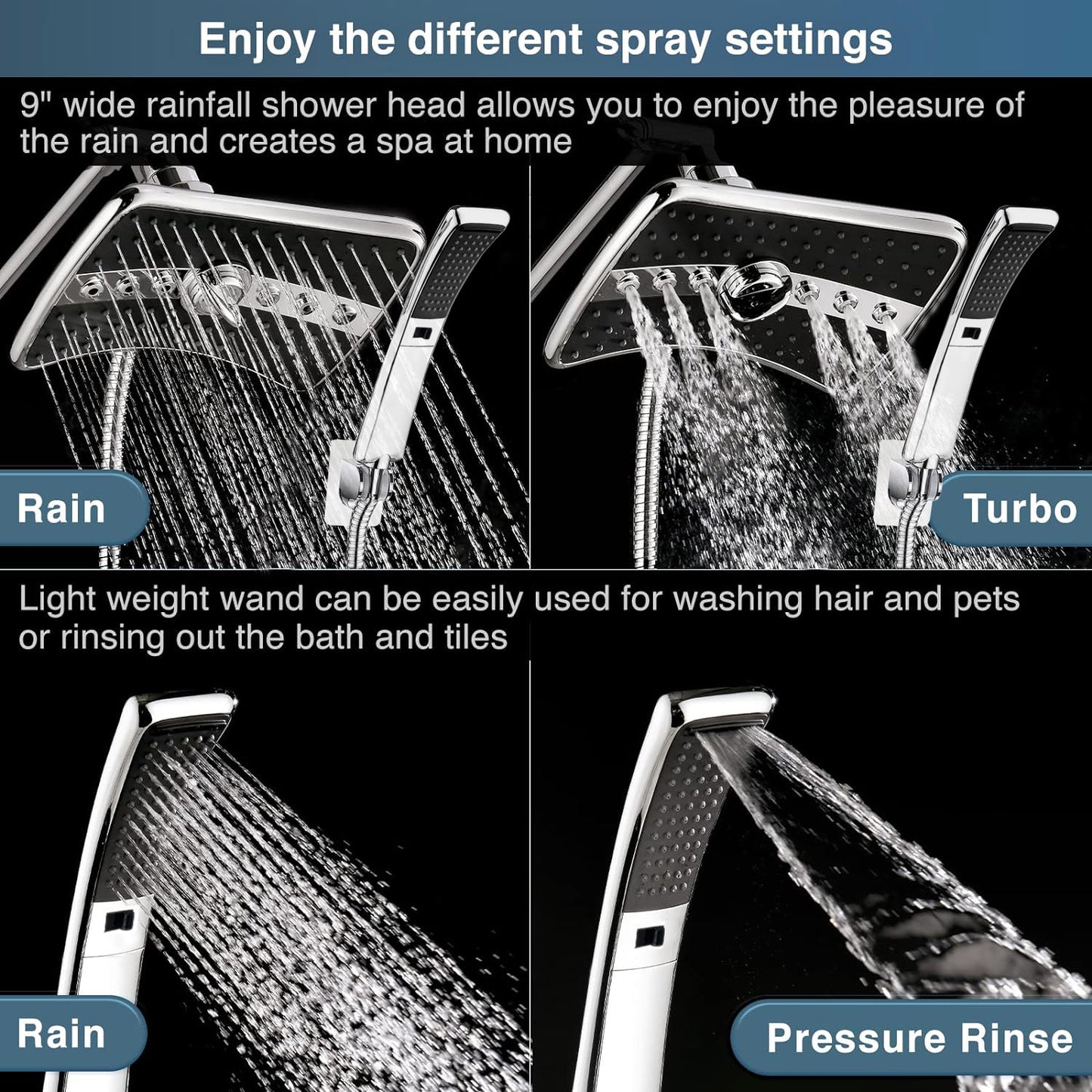 OTDLIGHT Dual Shower Head Combo Set,Handheld Showerhead with High Pressure,Large Rainfall & 4-Mode Showerhead,60 Inches Stainless Steel Shower Hose-Silver Chrome
