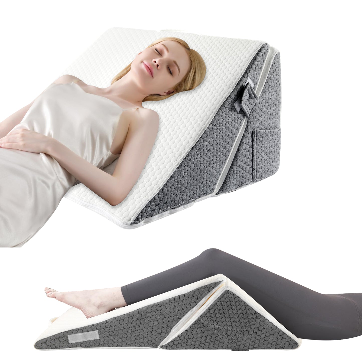 MOONORAH Bed Wedge Pillow for Sleeping, Adjustable Memory Foam with Washable Cover, Supportive Wedge for Acid Reflux, Back Pain Relief and Recovery Use - White
