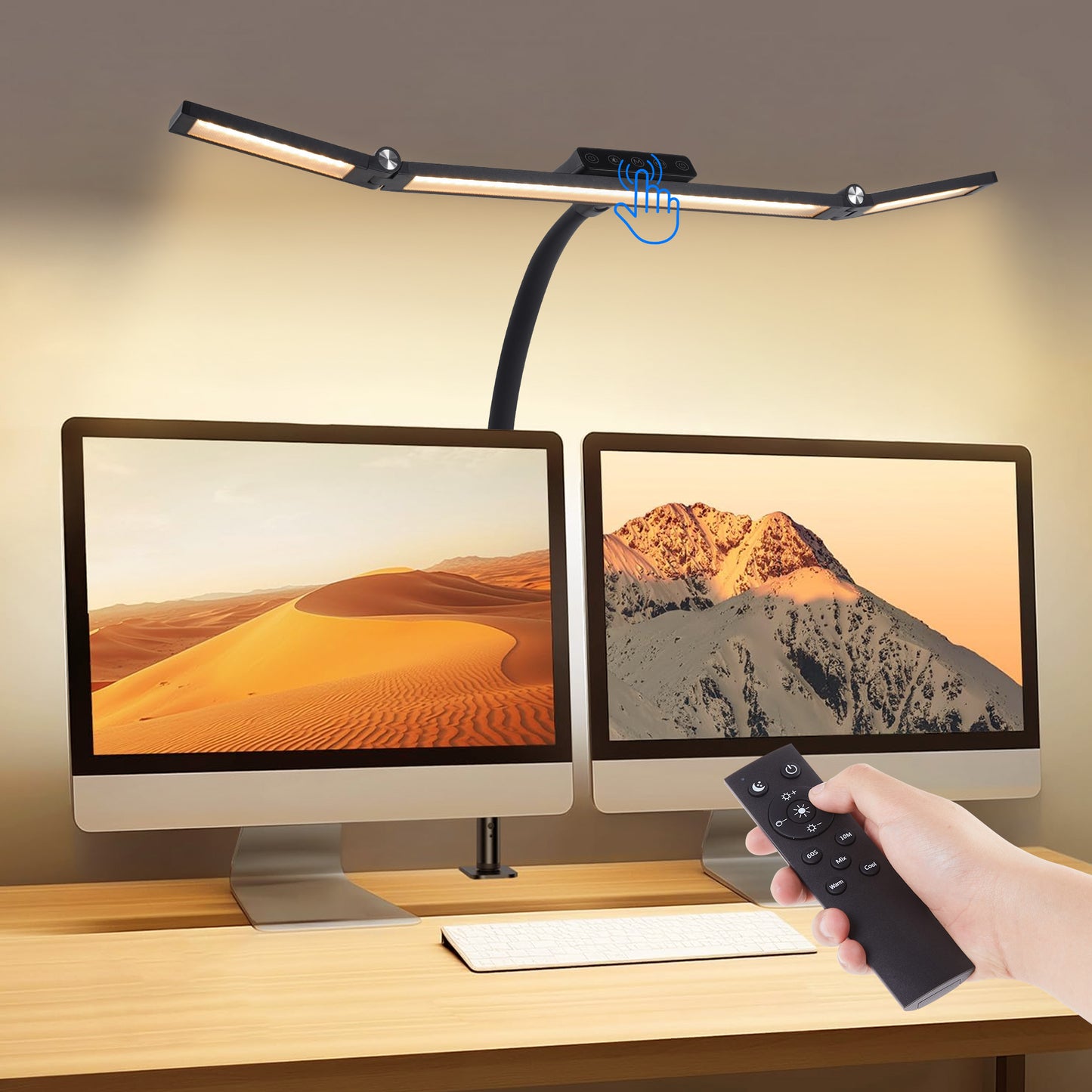 LOFTER-PRO LED Desk Lamps for Home Office, Eye Caring Architect Table Lights with Clamp, 24W Dimmable Overhead Light, Adjustable Flexible Gooseneck, 25 Lighting Models with Remote Control, Black
