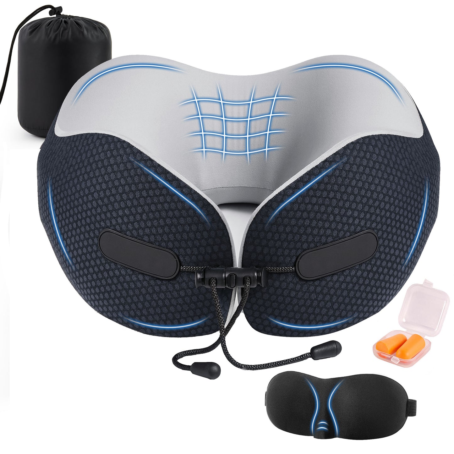 MOONORAH Neck Pillows for Traveling, 100% Pure Memory Foam Travel Pillow for Airplanes, Sleeping, Car, Comfortable & Breathable Cover, Machine Washable, with Storage Bag, Dark Grey