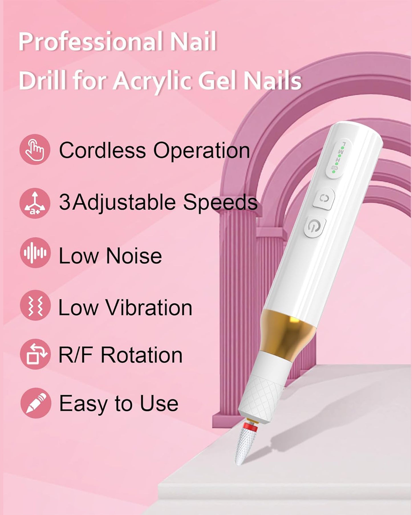 MOONORAH Electric Nail Drill Machine, Portable Cordless Nails File Set for Acrylic Gel Dip, Professional Manicure Pedicure with Bits and Base for Hand Foot Care, White