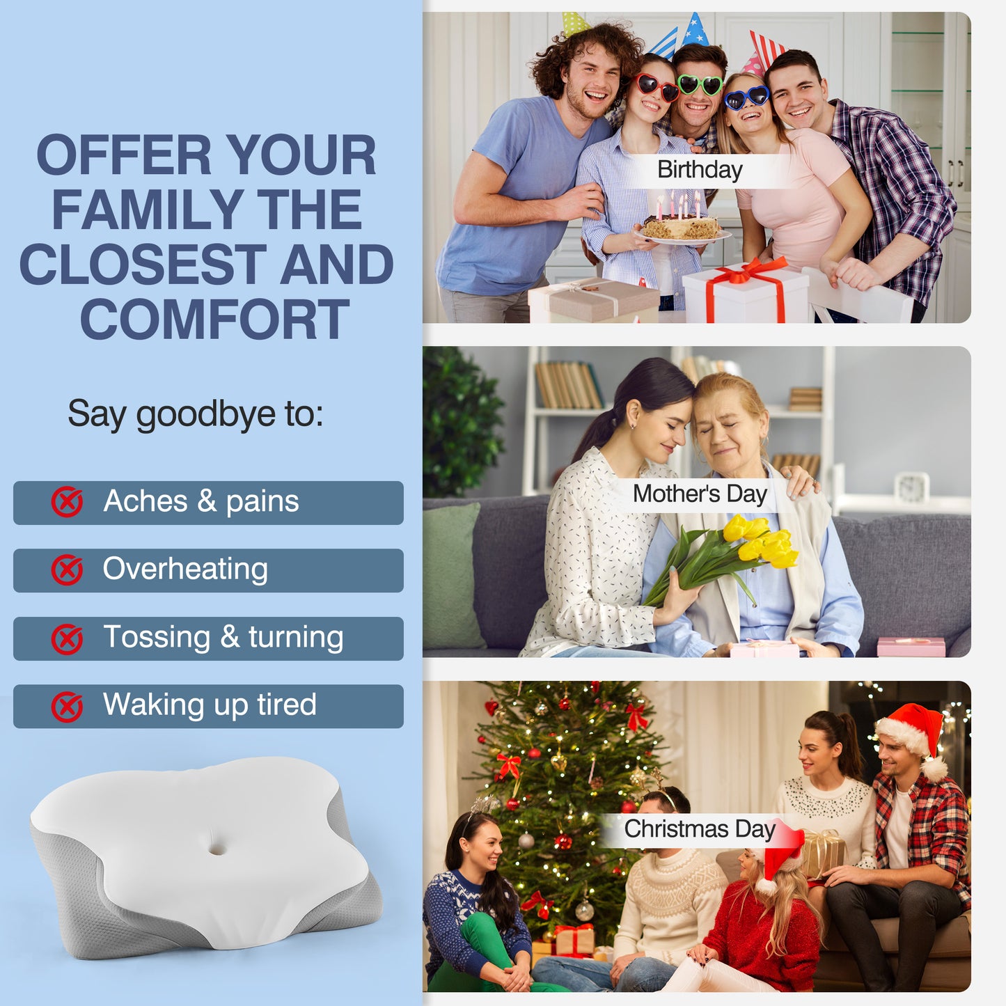 MOONORAH Contour Memory Foam Pillows for Sleeping Ergonomic, Cervical Pillow for Neck and Shoulder Pain Relief, Queen Bed Pillow for Side Back Stomach Sleepers - White & Gray
