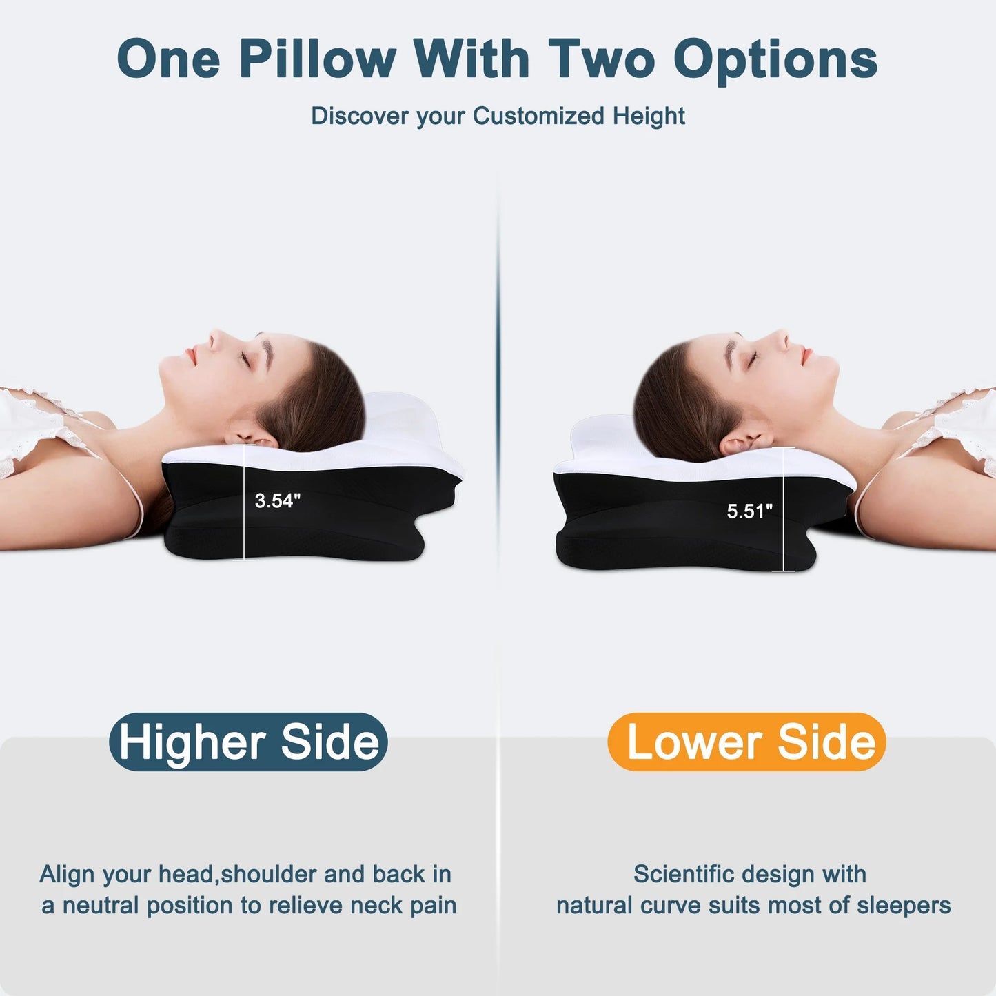 DONAMA Cervical Pillow for Adult Neck Pain Relief,Memory Foam Pillow with Pillowcase Queen Black