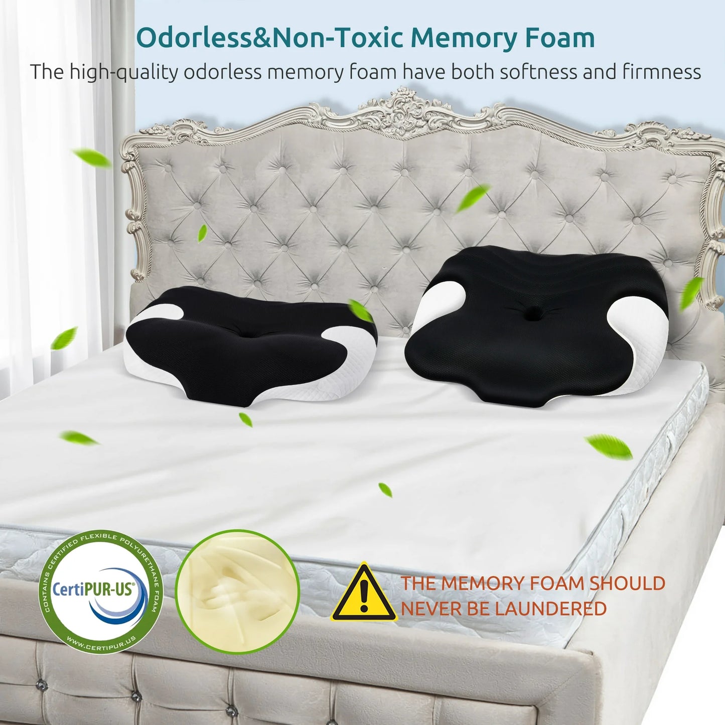 MOONORAH Cervical Memory Foam Pillow Neck Bed Pillow for Pain Relief Sleeping, Ergonomic Orthopedic for Side Back and Stomach Sleepers with Breathable Pillowcase, Queen Size 24" x 16.5" x 5.1" Black
