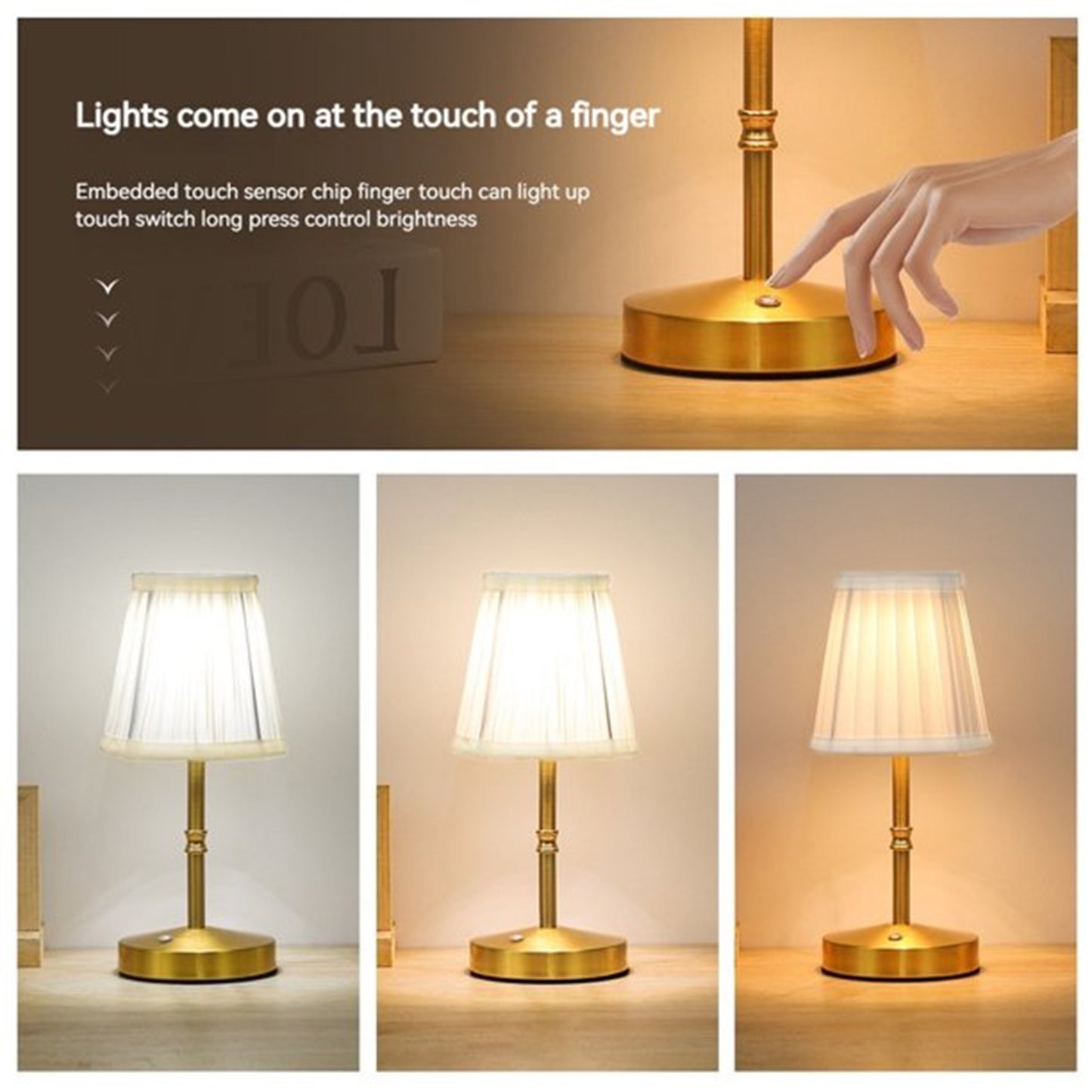 LOFTER-PRO Rechargeable Table Lamp, Wireless LED Lamps, Cordless Touch Lamps, Stepless Dimmable Bedside Lamps, Night Lamp for Bedroom, Dinning Room