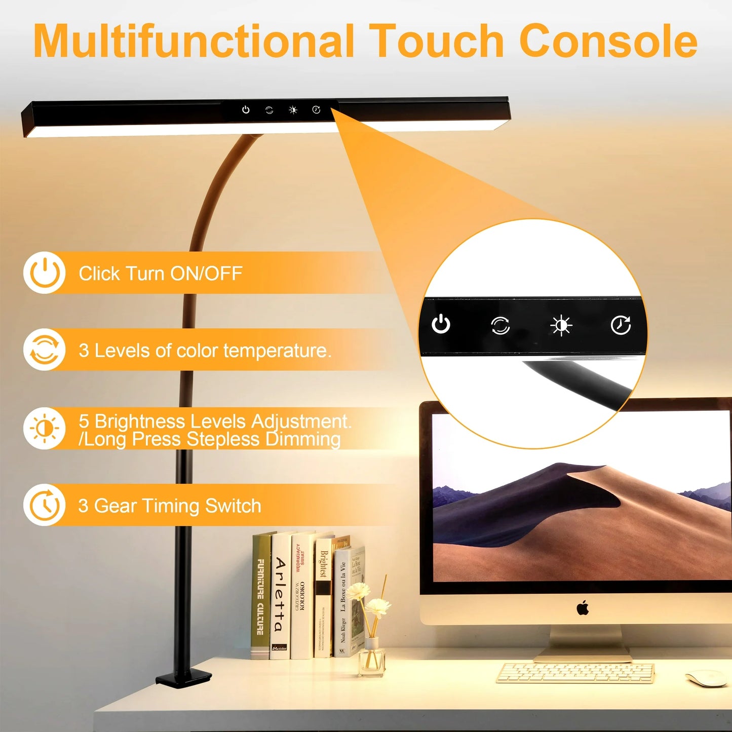 LOFTER-Pro LED Desk Lamps with Clamp, Architect Table Lights for Home Office, Long Flexible Gooseneck Memory Desk Lights with Touch Control, USB Charging Port, 3 Color Modes, Black