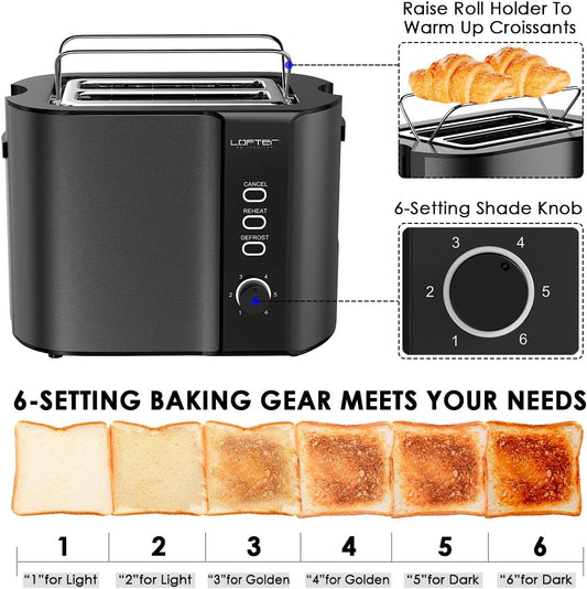 LOFTER 2 Slice Toaster, Stainless Steel Bread Toasters with Warming Rack Best Rated Prime, 800W