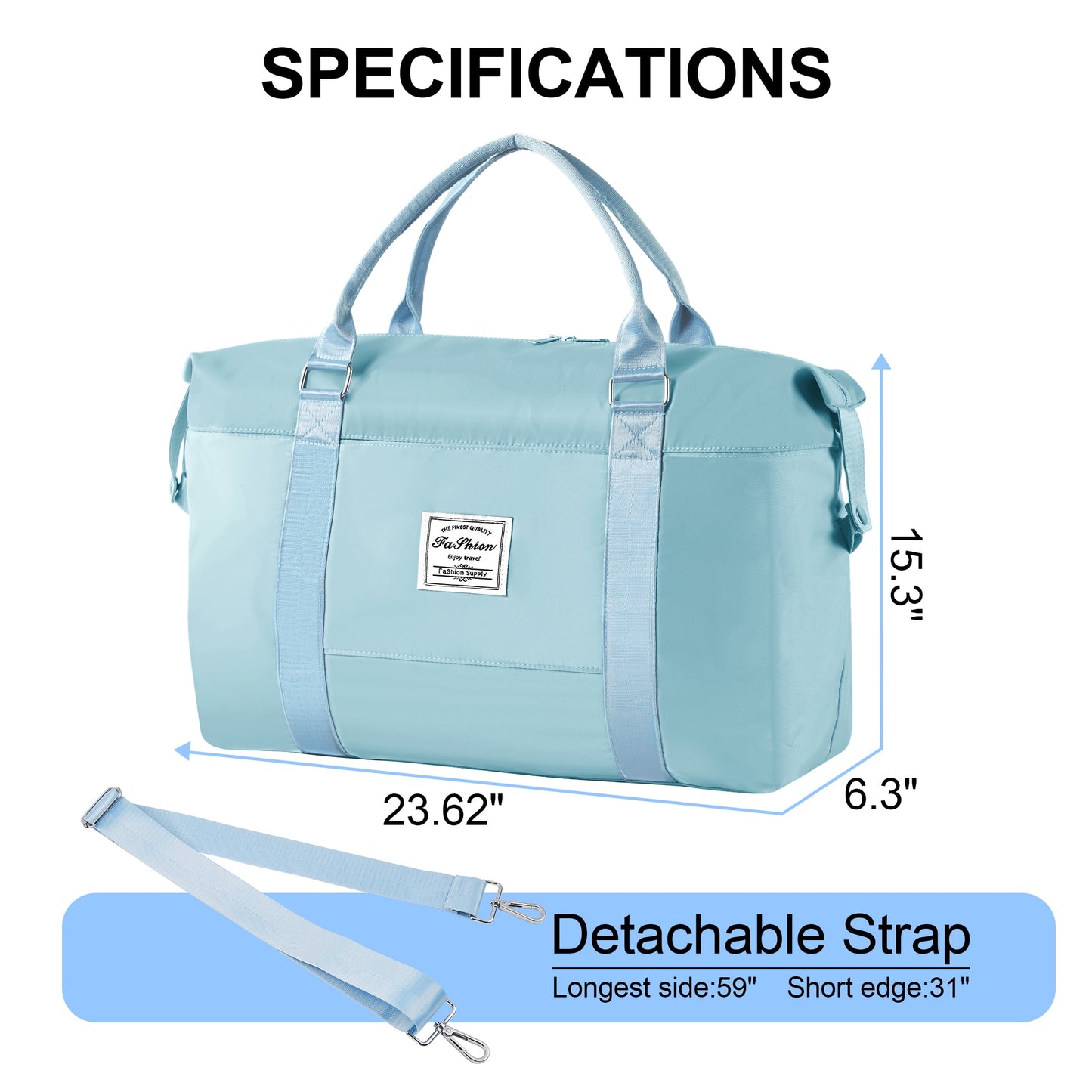 WANALIT Waterproof Duffel Bag for Gym and Travel, Weekender Carry On with Wet Dry Compartment, Luggage Sleeve, Airplane Approved (Blue)