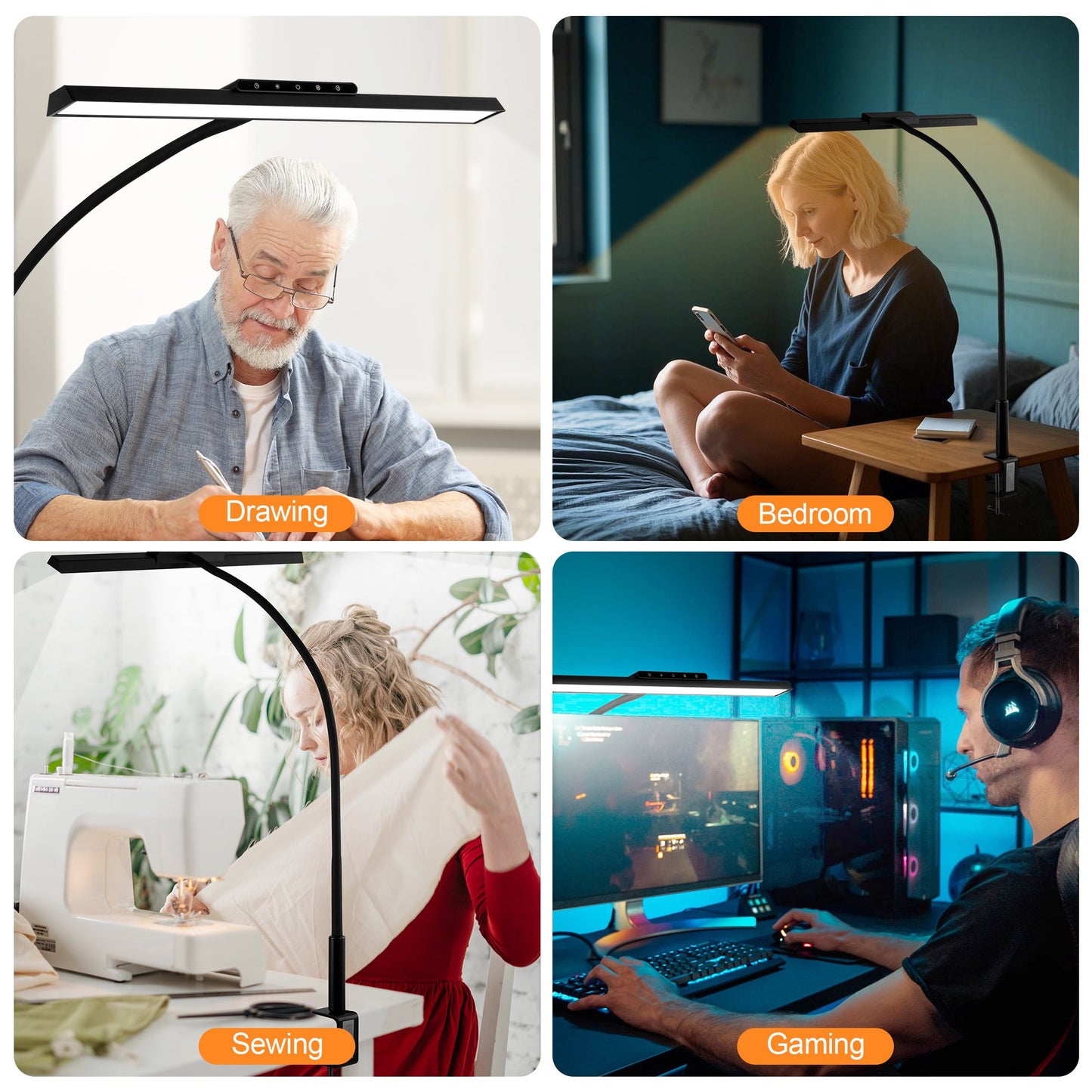 LOFTER-Pro LED Desk Lamps with Clamp, Architect Table Lights for Home Office, 3 Colors Stepless Dimming, Long Flexible Gooseneck Table Lamp with Touch Control and Remote Control, Black