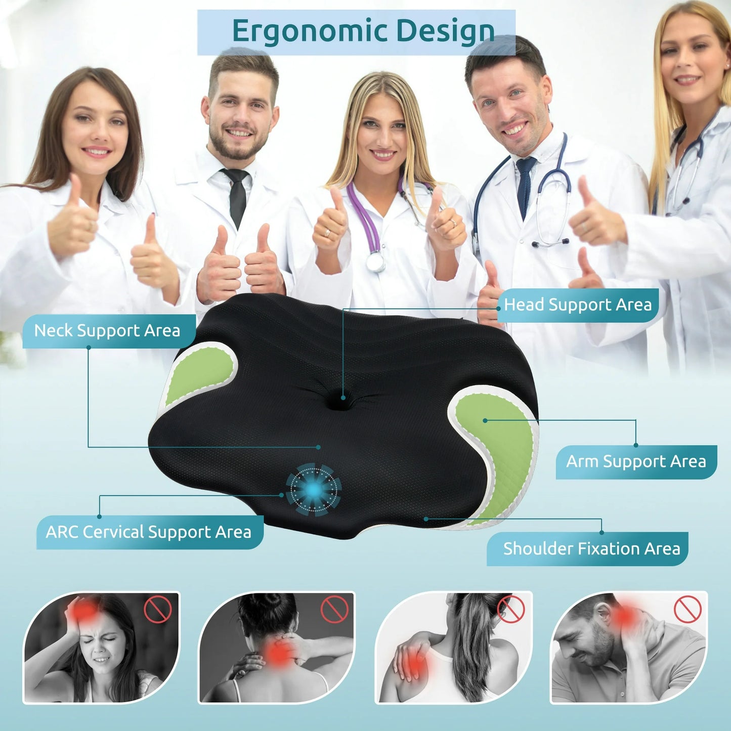 MOONORAH Cervical Memory Foam Pillow Neck Bed Pillow for Pain Relief Sleeping, Ergonomic Orthopedic for Side Back and Stomach Sleepers with Breathable Pillowcase, Queen Size 24" x 16.5" x 5.1" Black