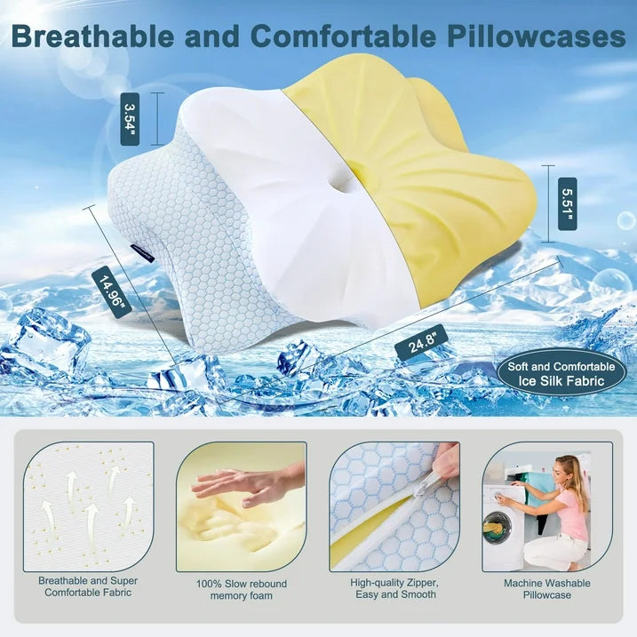 DONAMA Cervical Pillow for Neck Pain Relief, Ergonomic Orthopedic Support Pillow, Queen Size, Blue