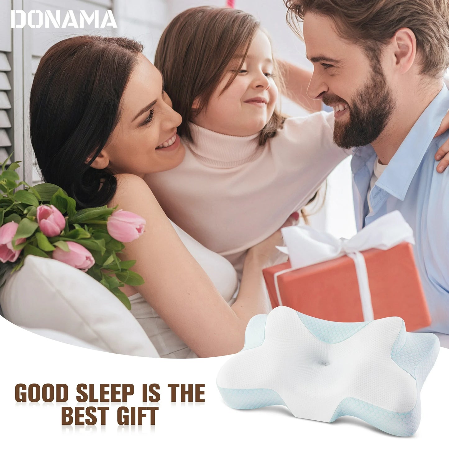 DONAMA Memory Foam Pillows Neck Support Pillow for Pain Relief,Ergonomic Cervical Pillow Sleeping for Shoulder Pain,Orthopedic Contour Bed Pillow for Side Back Stomach Sleepers,Blue,Queen 24×14.9in