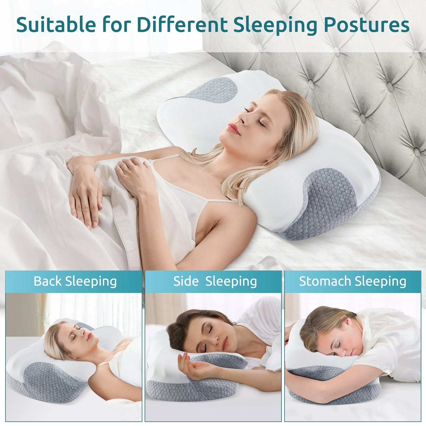 MOONORAH Cervical Memory Foam Pillow Neck Bed Pillow for Pain Relief Sleeping, Ergonomic Orthopedic for Side Back and Stomach Sleepers with Breathable Pillowcase, Queen Size 24" x 16.5" x 5.1" Gray