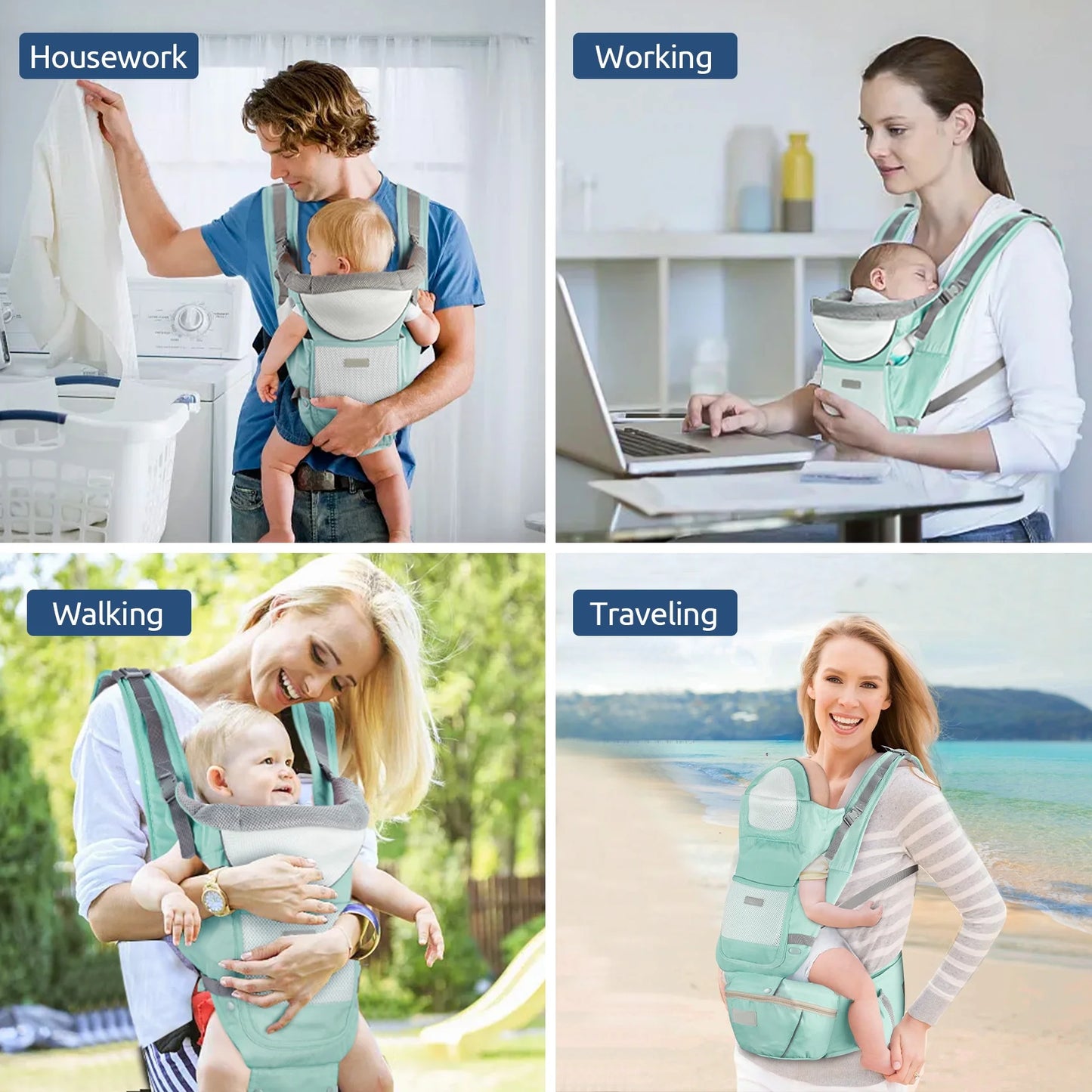 MOONORAH Baby Carrier with Hip Seat, Ergonomic M Position 6 in 1 Baby Wraps Carrier Adjustable Holder Newborn to Toddler with Head Support and Breathable Mesh Green
