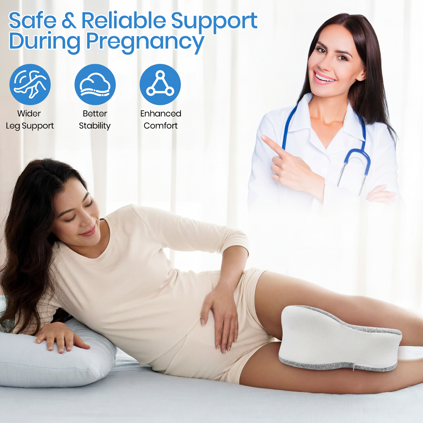 KAIPARA Knee Pillow for Side Sleeper, Memory Foam Leg Pillow for Side Sleeping, Sciatica Pain Relief Pillow, Spine Alignment Pillow for Hip, Back, Joints Pain Relief