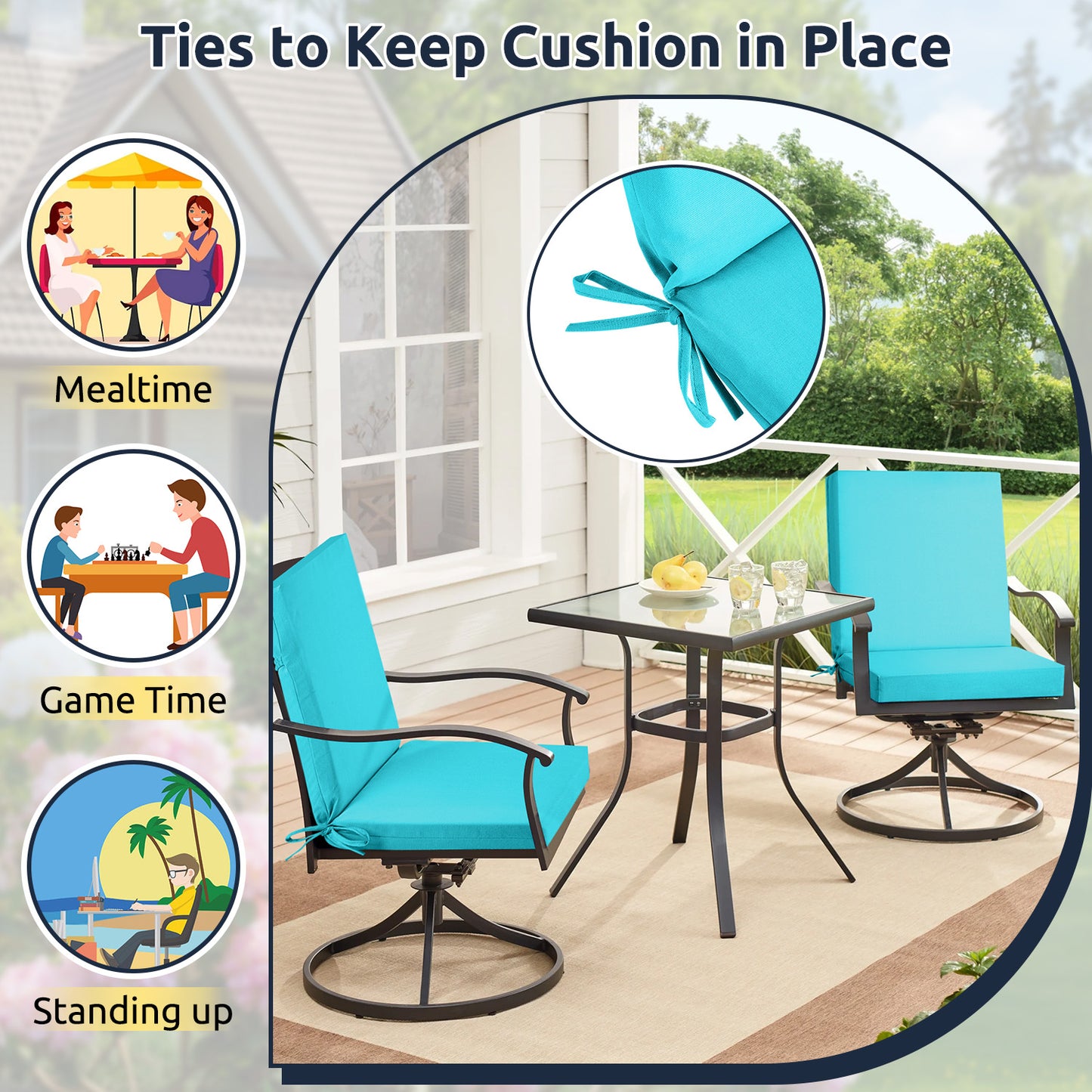 MOONORAH Outdoor Chair Cushions, Patio Seat Cushions Outdoor Chair Pads, 42"L x 18"W Rectangle Waterproof Outdoor Chair Cushion Garden Sofa Couch Chair Pads, Premium Comfortable, Peacock Blue