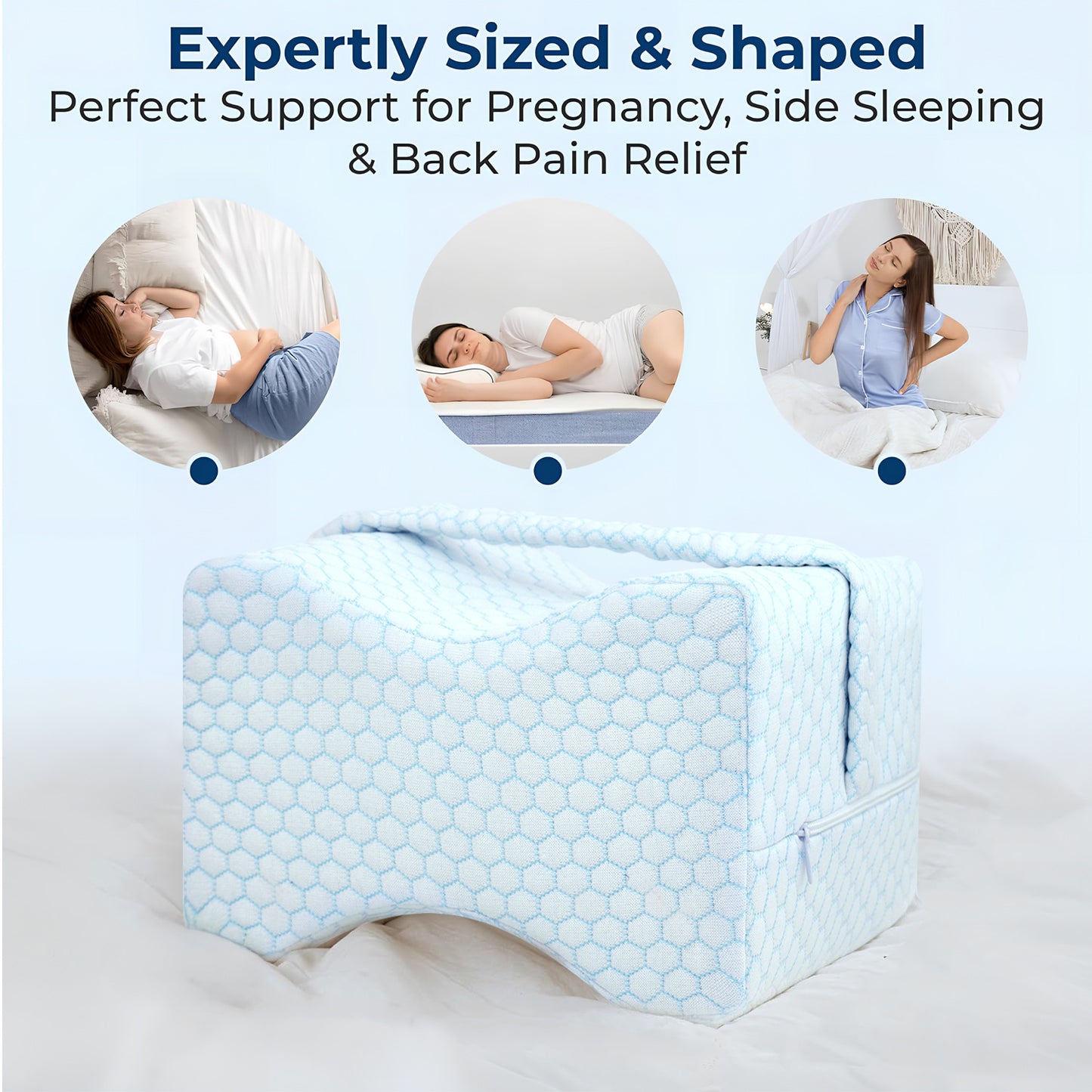 MOONORAH Knee Pillow for Side Sleepers, Memory Foam Leg Pillows for Sciatica, Back, HIPS, Joints, Hip Pain Relief, Pillows for Between Legs While Sleeping, Elastic Strap, White