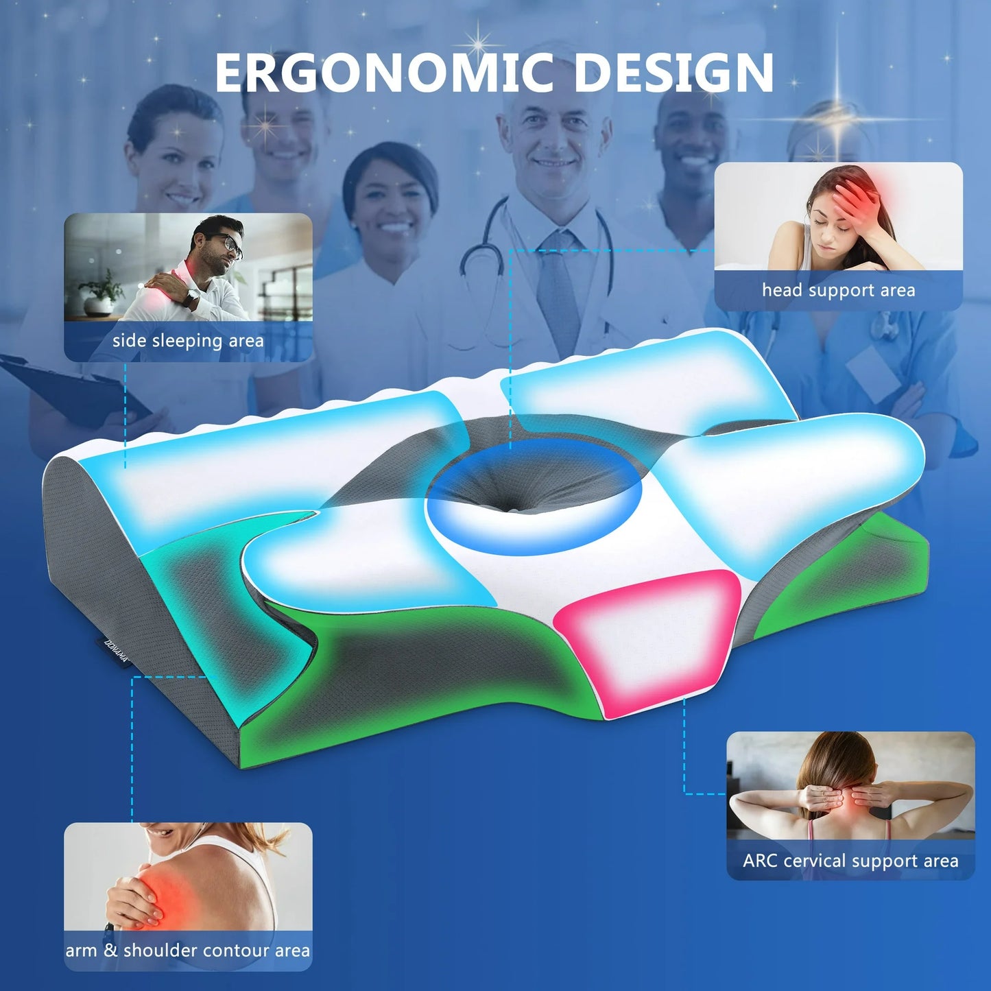 DONAMA Cervical Neck Pillow for Pain Relief Sleeping,Memory Foam Pillow with Breathable Pillowcase,Orthopedic Ergonomic Contoured Support for Side,Back and Stomach,Queen Size 23.62"×14.17"×4.72" Gray