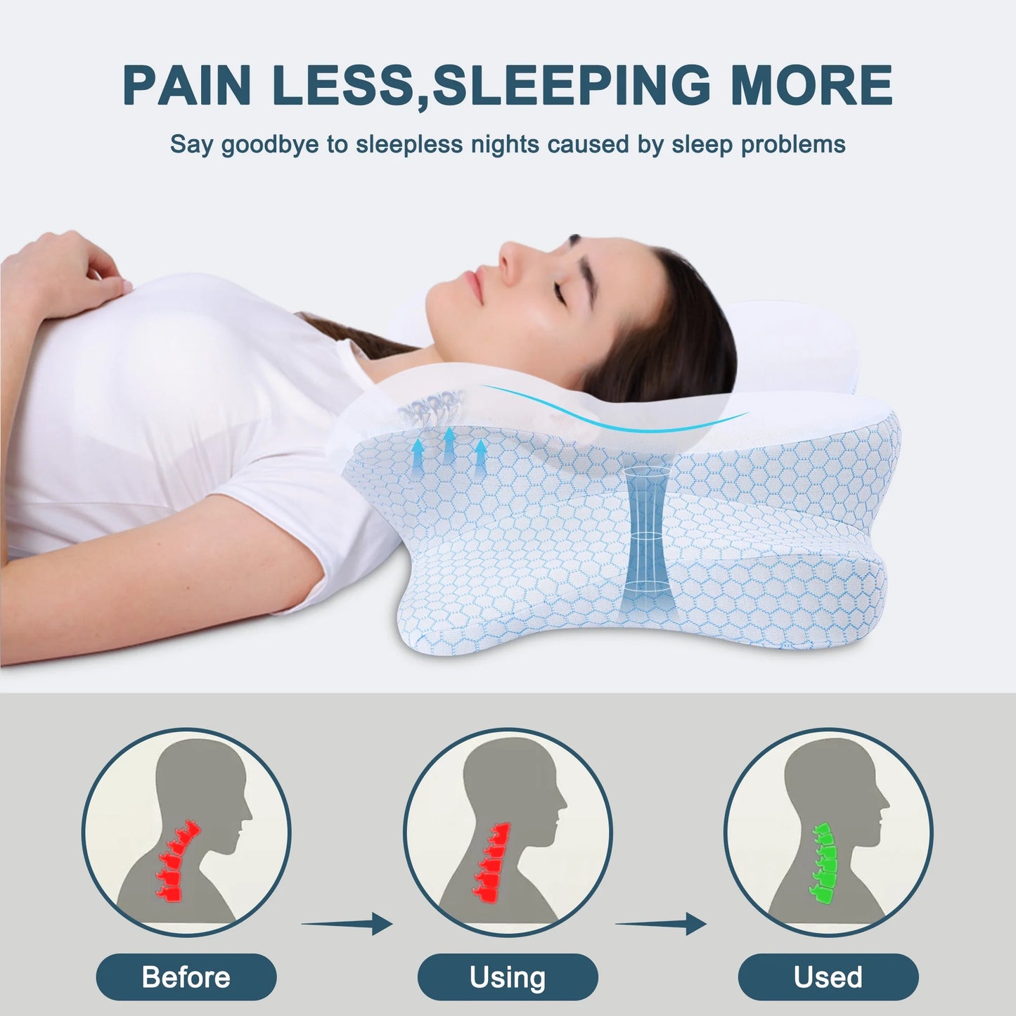 DONAMA Cervical Pillow for Neck Pain Relief, Ergonomic Orthopedic Support Pillow, Queen Size, Blue