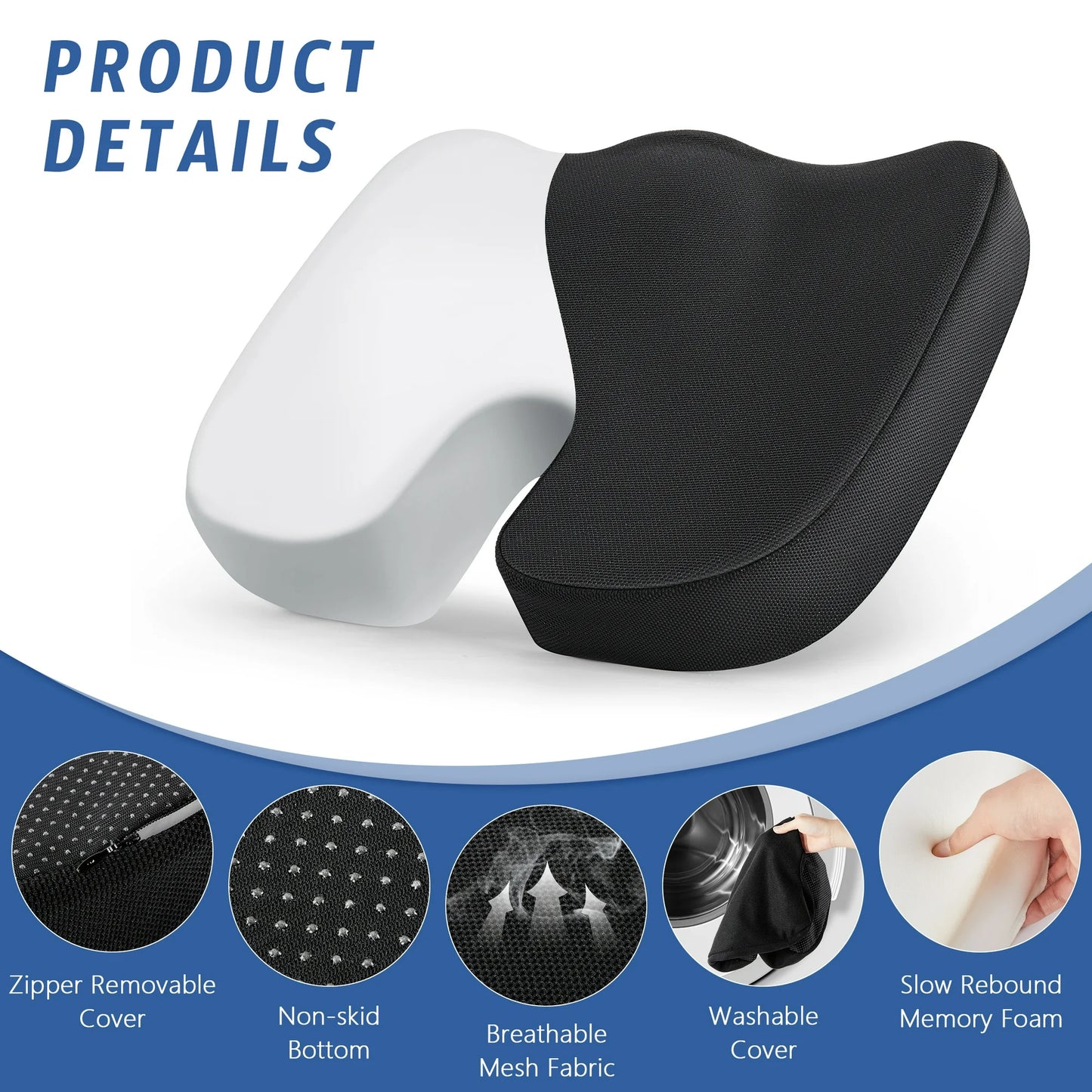 DONAMA Memory Foam Seat Cushion,Non-Slip Memory Foam Coccyx Pad for Back for Back, TailbonePain Relief,suitable for Office Chair, Gaming Chair, Car Seat and Wheelchair