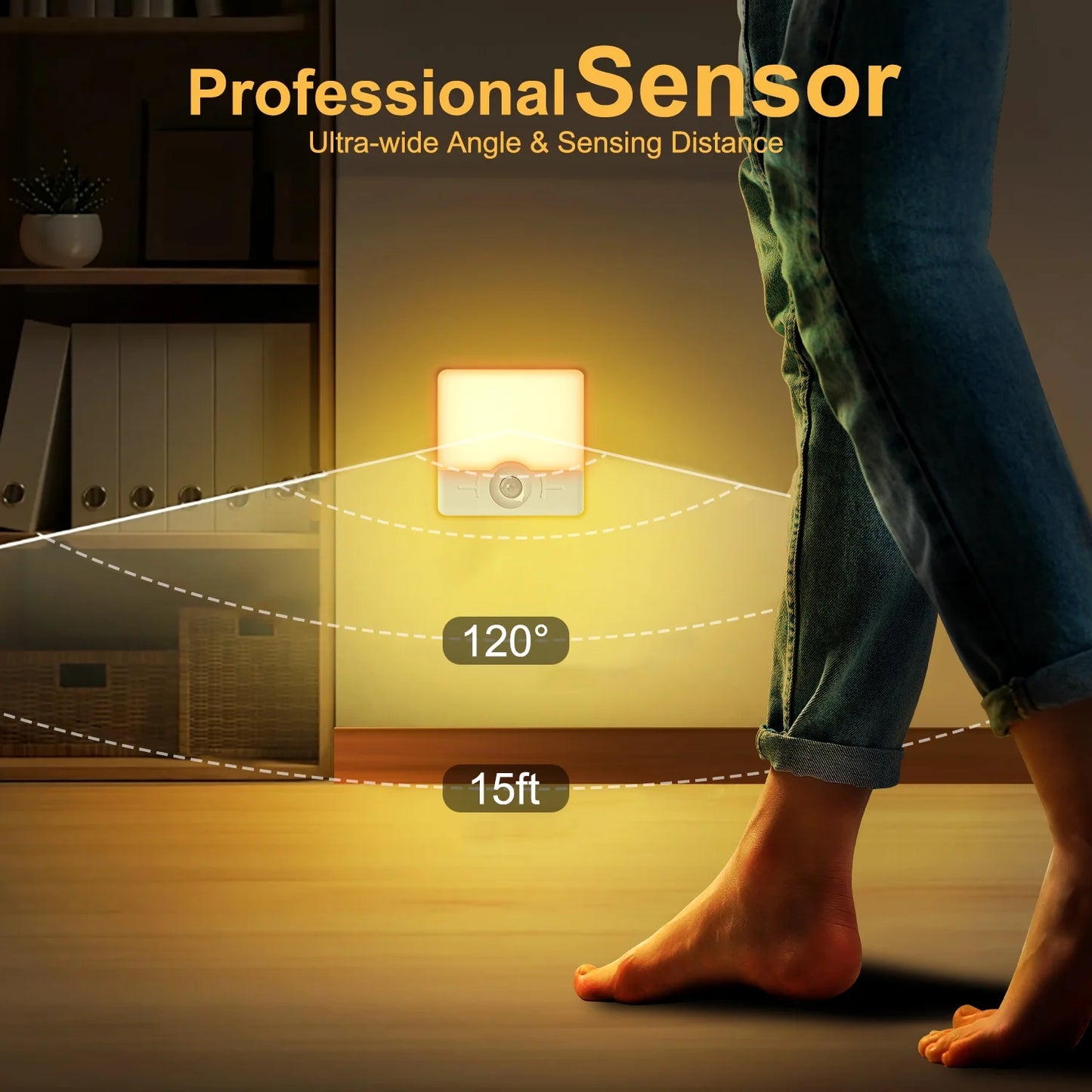LOFTER-PRO Night Light, LED Motion Sensor Closet Lights, Wireless LED Under Cabinet Lights Stick-on Safe Night Light, Adjustable Brightness Warm White Lights for Bedroom, Kitchen, 2 Pack