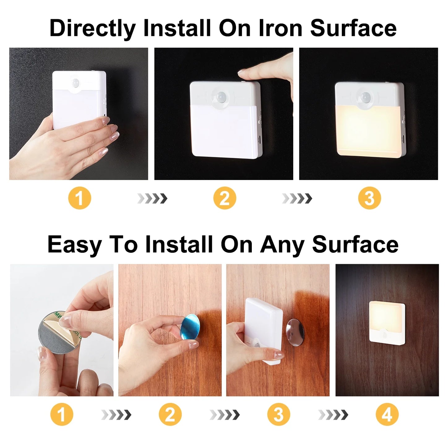 LOFTER-PRO Night Light, LED Motion Sensor Closet Lights, Wireless LED Under Cabinet Lights Stick-on Safe Night Light, Adjustable Brightness Warm White Lights for Bedroom, Kitchen, 2 Pack