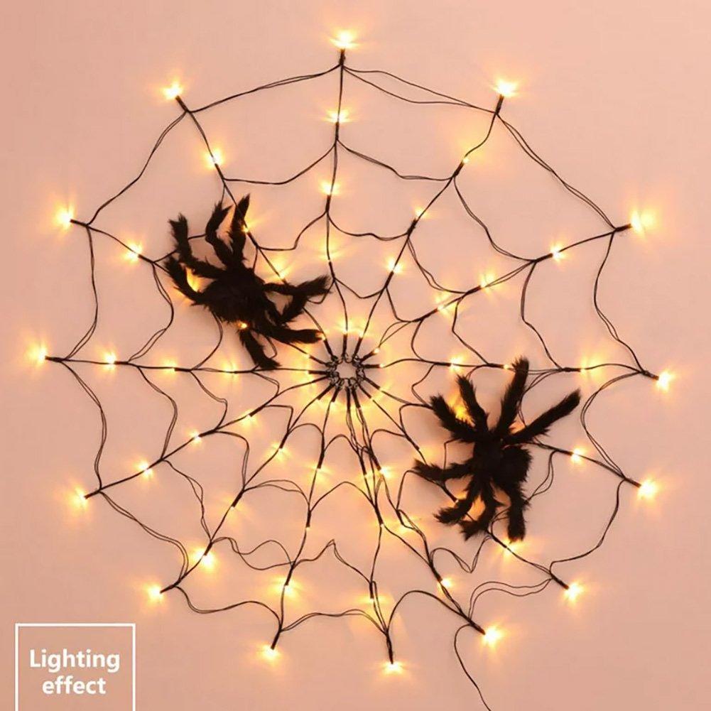 70 LED Halloween Spider Web Lights 8 Modes Light Up Spider Web Halloween Decorations for Home Indoor Outdoor Garden Patio
