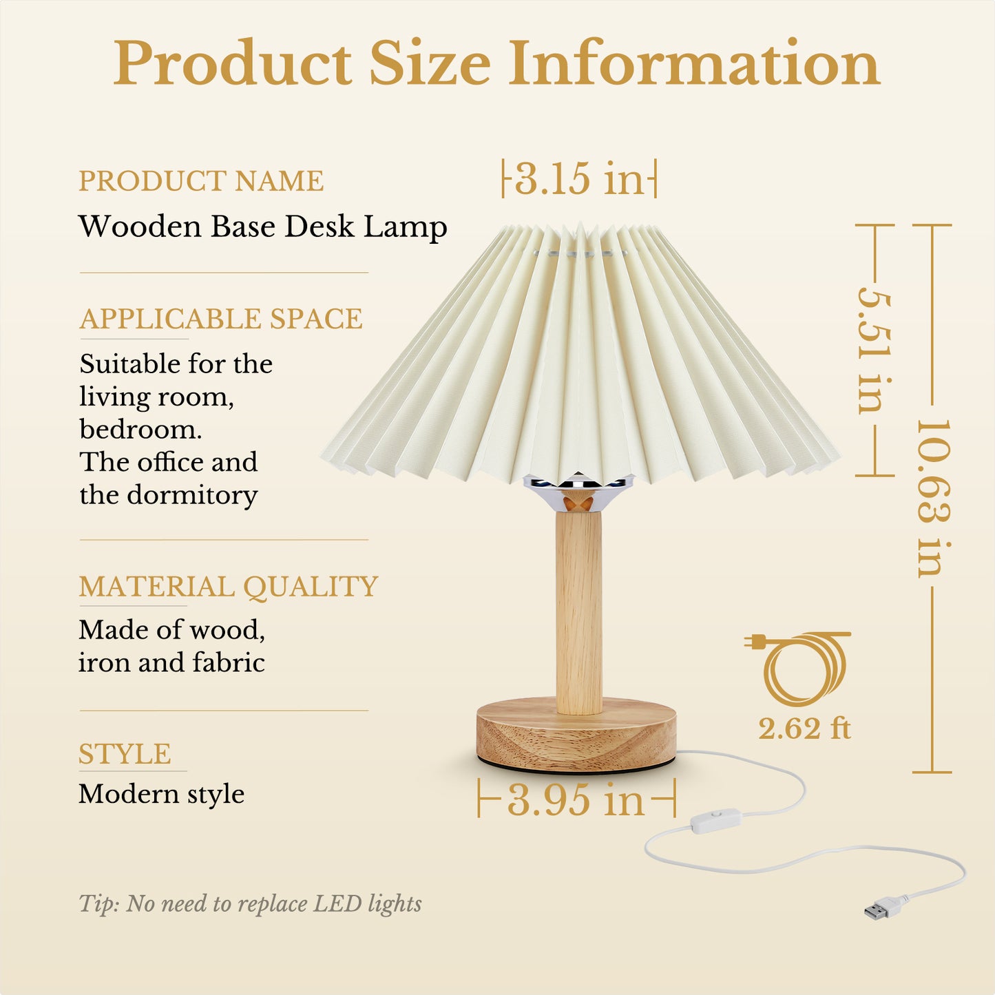 LOFTER-PRO Small Table Lamp for Bedroom, Bedside Lamps for Nightstand, USB Mini Night Stand Light Lamp with Pleated Fabric Shade, Desk Reading Lamp for Room, Living Room, Office, Dorm