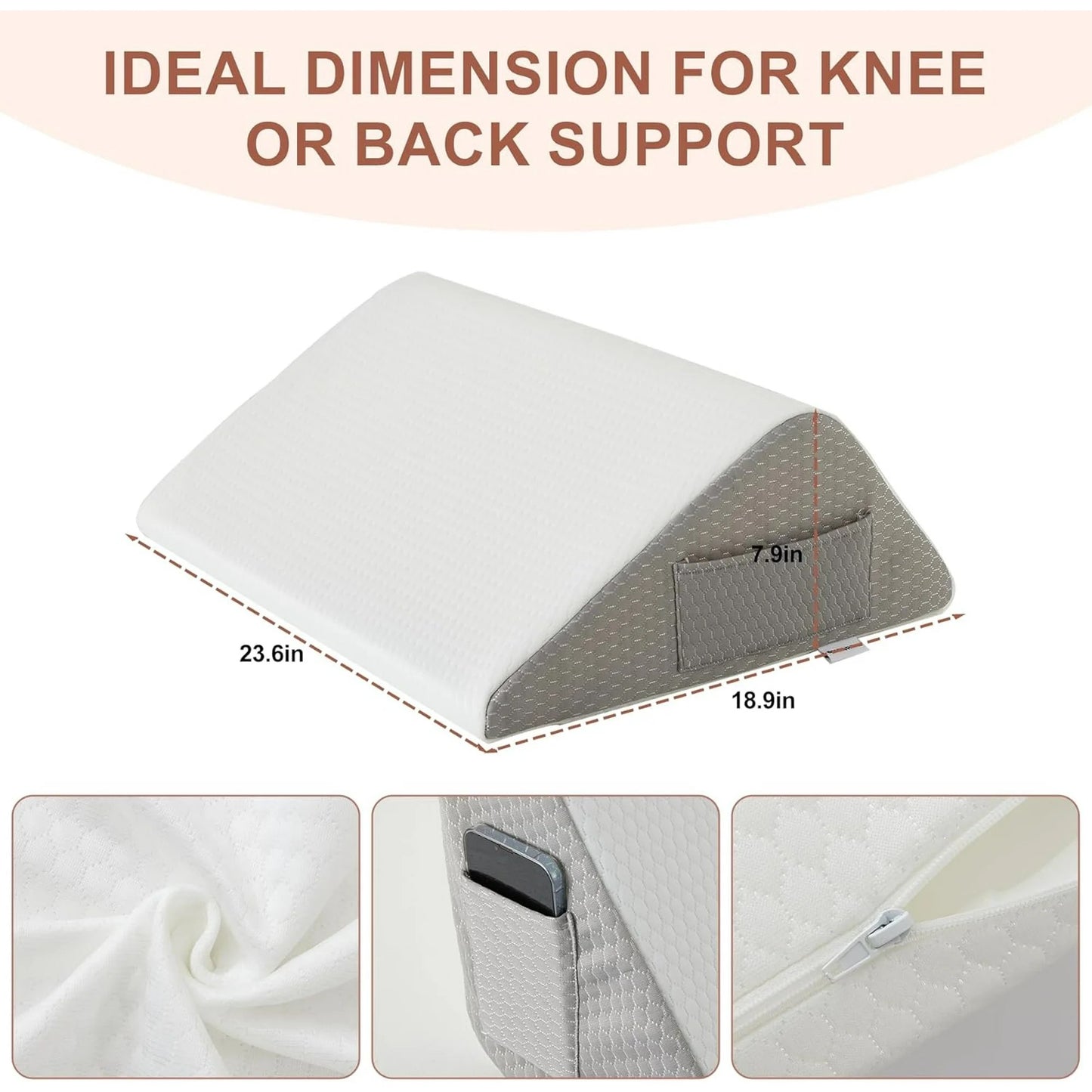 MOONORAH Knee Wedge Pillow for Back Sleeping – Leg Elevation Cushion for Post Surgery Recovery, Hip, Knee & Tailbone Pain Relief, Triangle Bolster Support Pillow, White