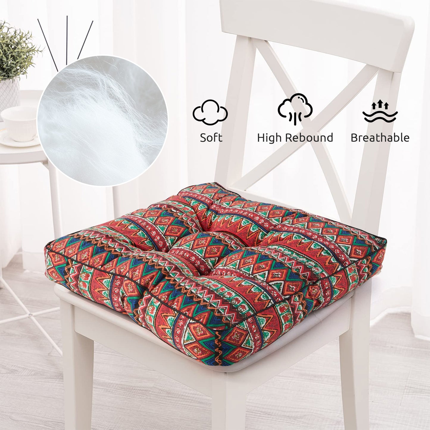 Panpaddle Bohemian Patio Floor Cushion, Thick Square Floor Pillow, Meditation Yoga Cushion for Garden, Patio, Home, Backyard, Office Use, 19.7"x19.7"x4", 1 Pack, Red
