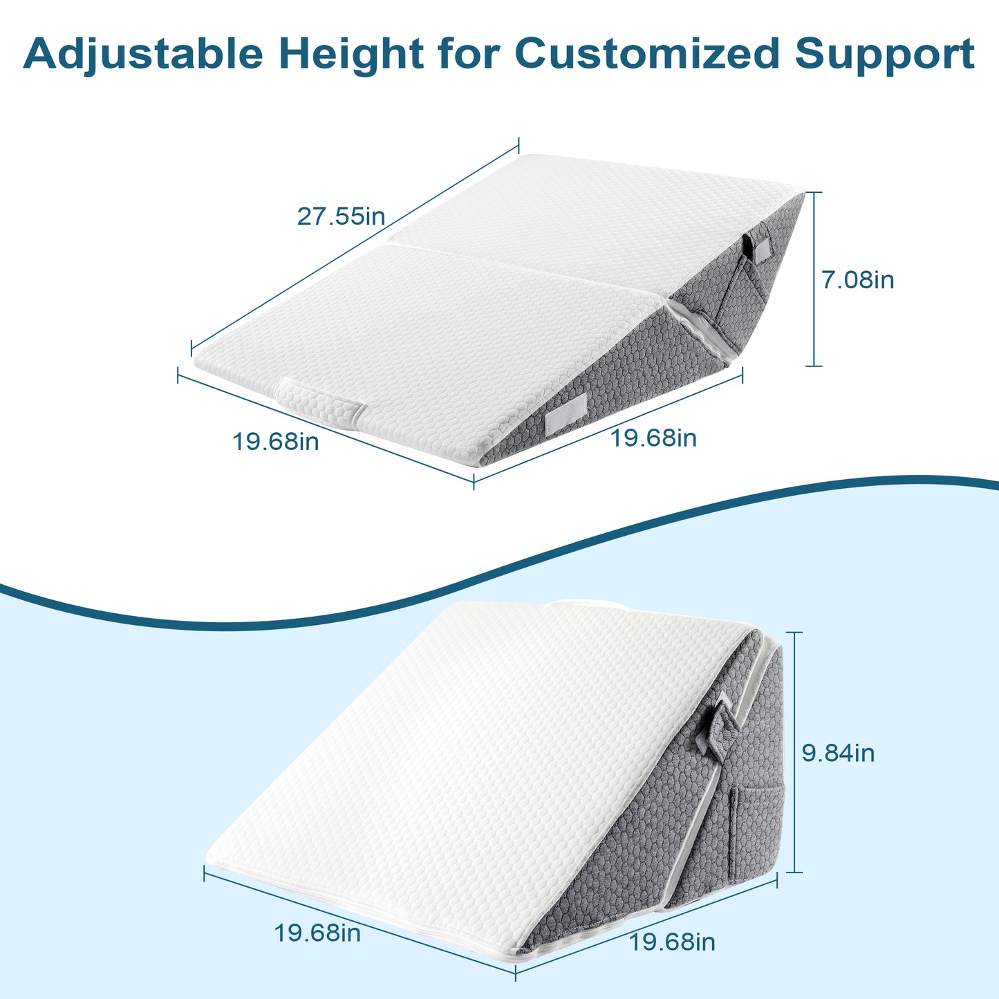 MOONORAH Bed Wedge Pillow for Sleeping, Adjustable Memory Foam with Washable Cover, Supportive Wedge for Acid Reflux, Back Pain Relief and Recovery Use - White